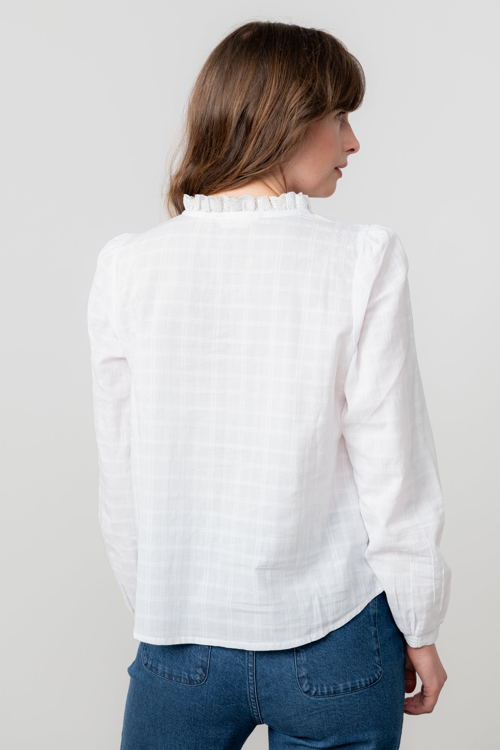 Lily and Me Emily Blouse Plain Check-Shirts & Tops-White finn