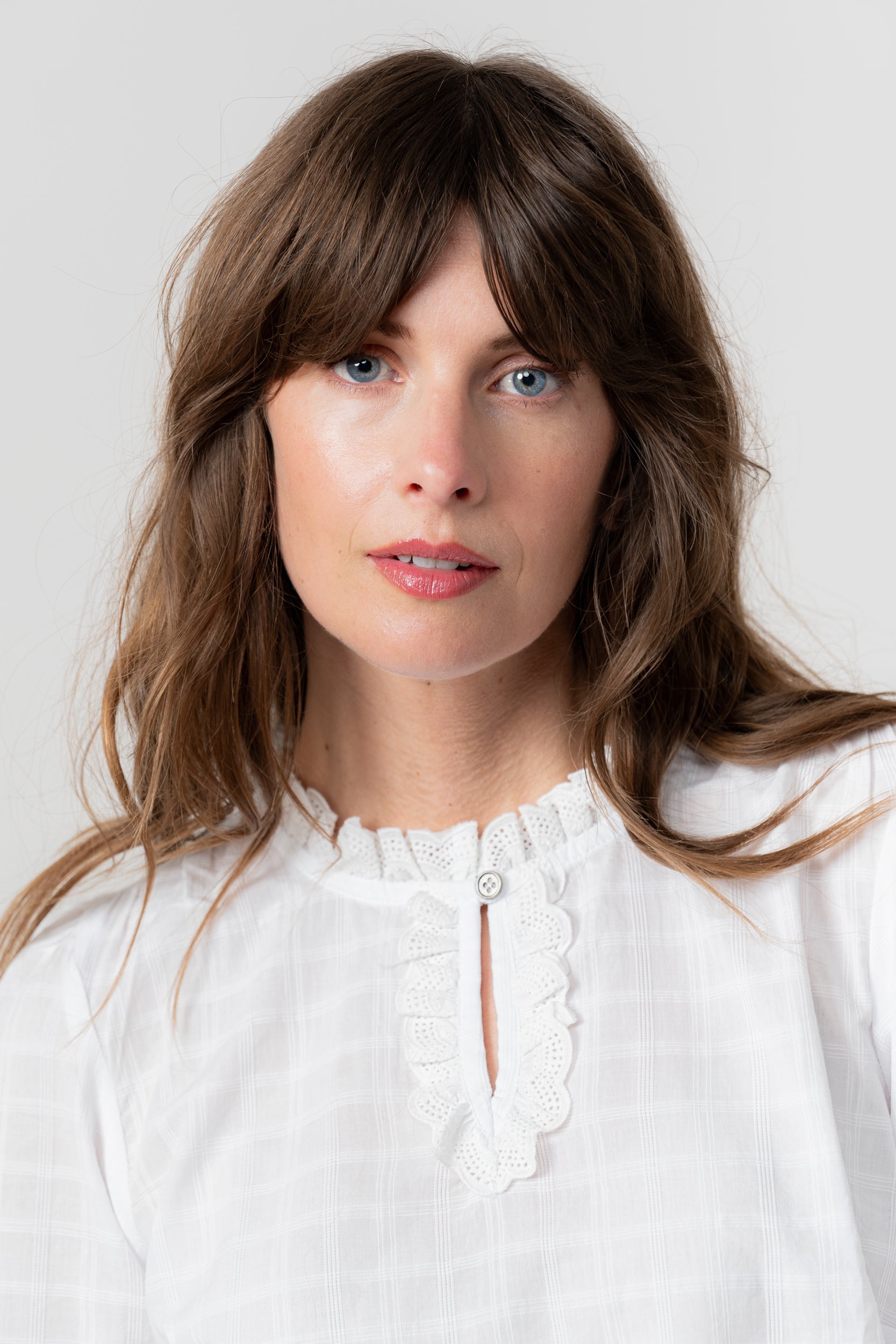 Lily and Me Emily Blouse Plain Check-Shirts & Tops-White finn