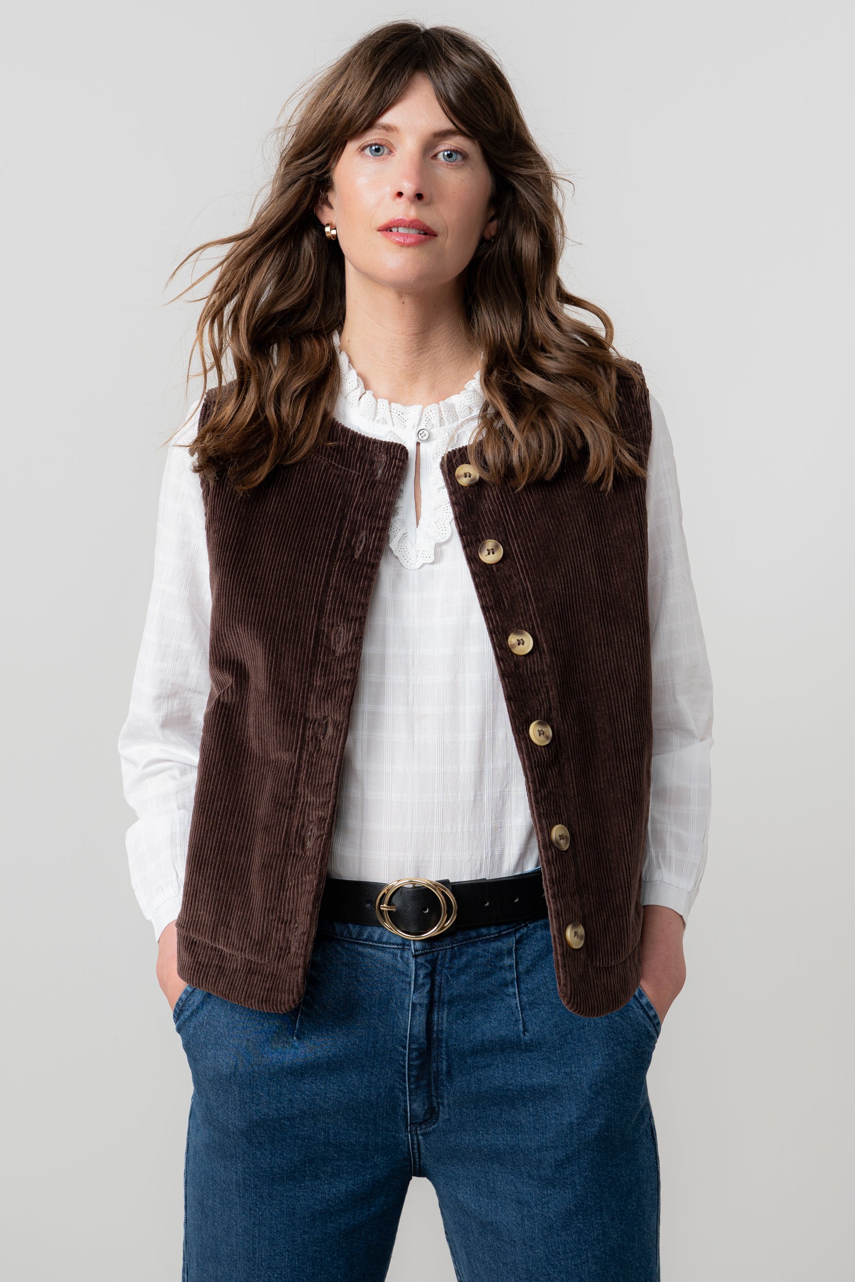Lily and Me Emily Blouse Plain Check-Shirts & Tops-White finn