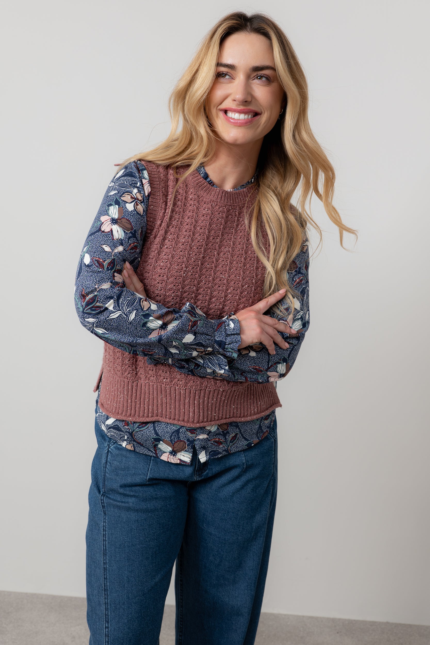 Lily and Me Eva Tank Fleck Knit-Knitted Vest-White finn