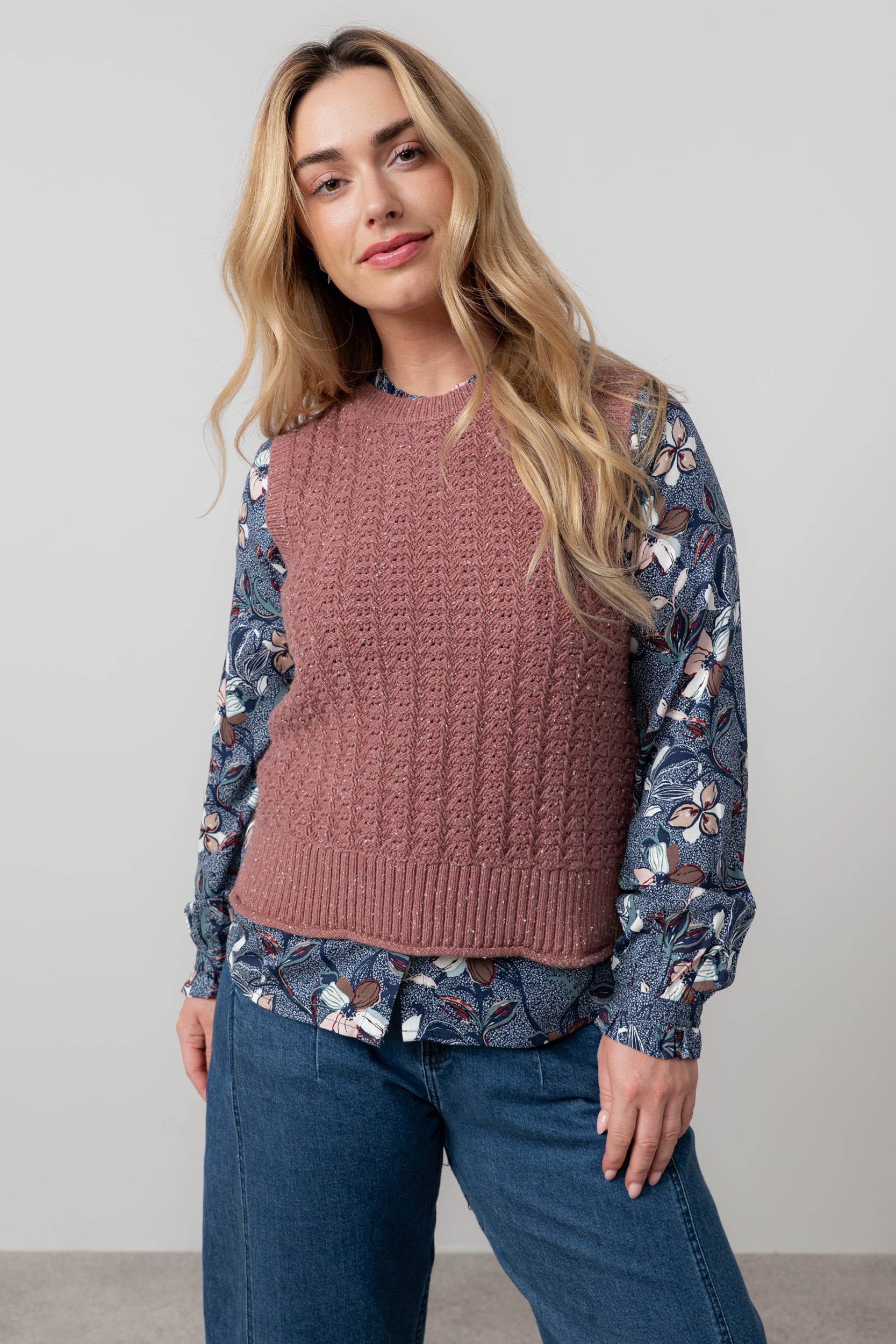 Lily and Me Eva Tank Fleck Knit-Knitted Vest-White finn