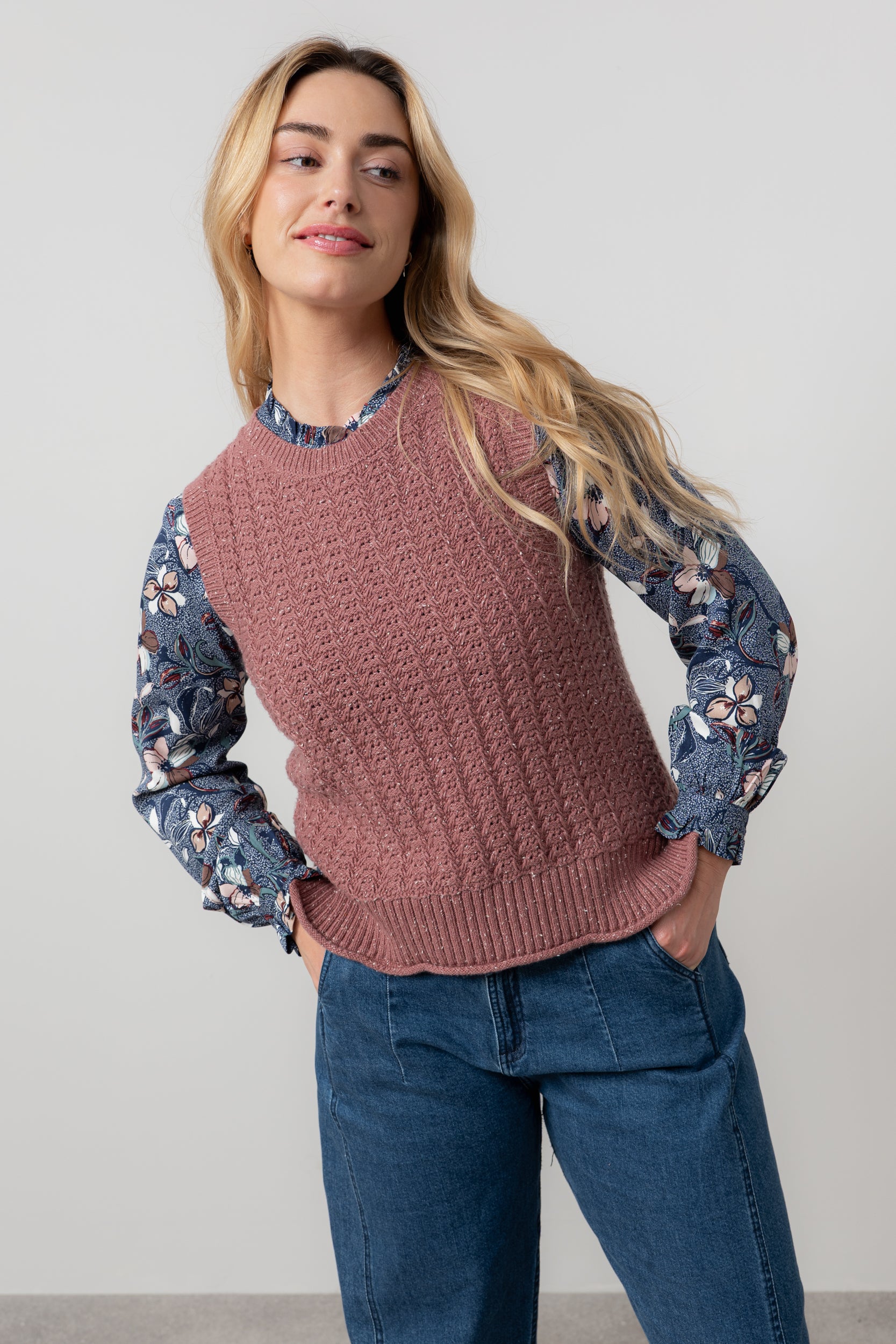 Lily and Me Eva Tank Fleck Knit-Knitted Vest-White finn