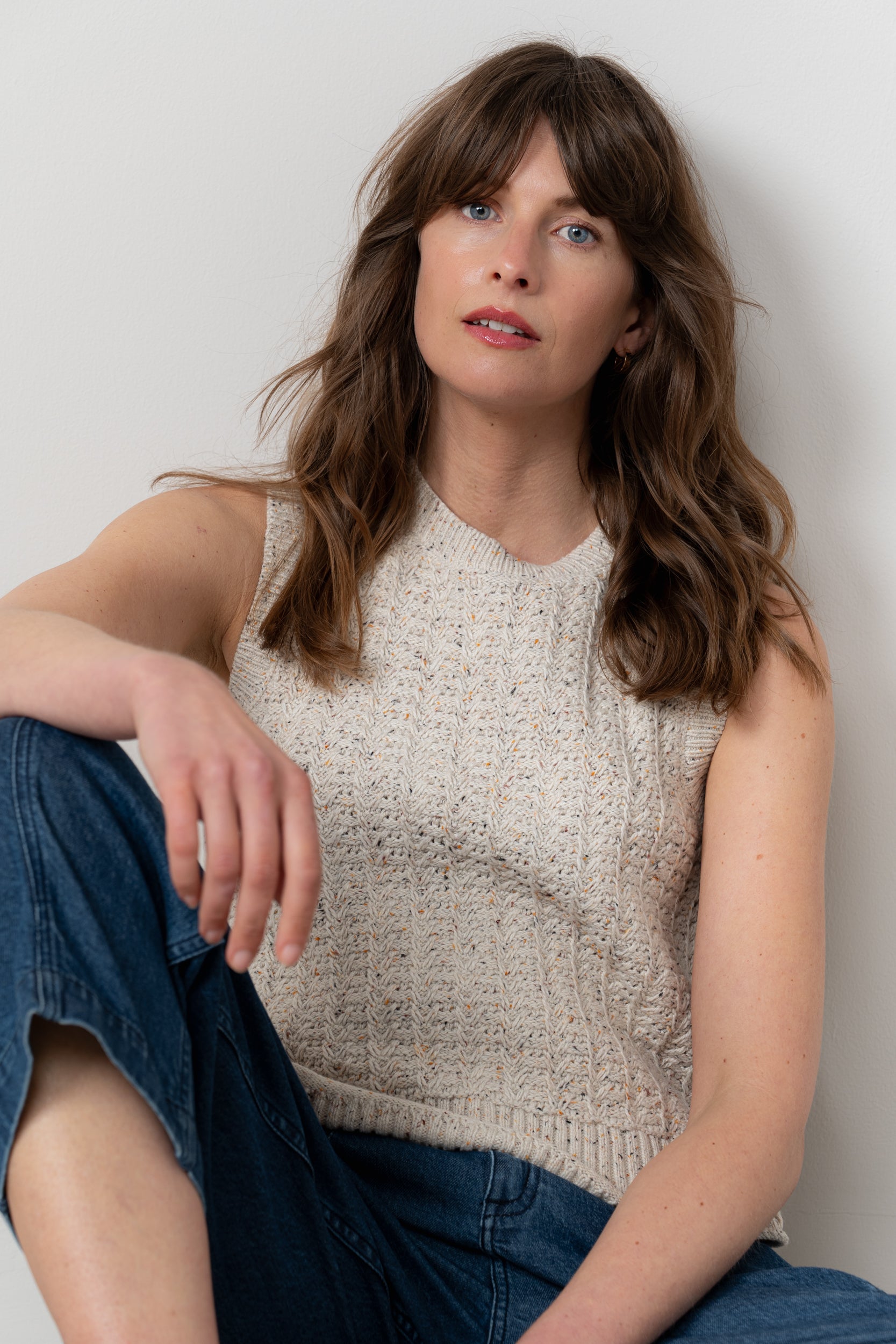 Lily and Me Eva Tank Fleck Knit-Knitted Vest-White finn