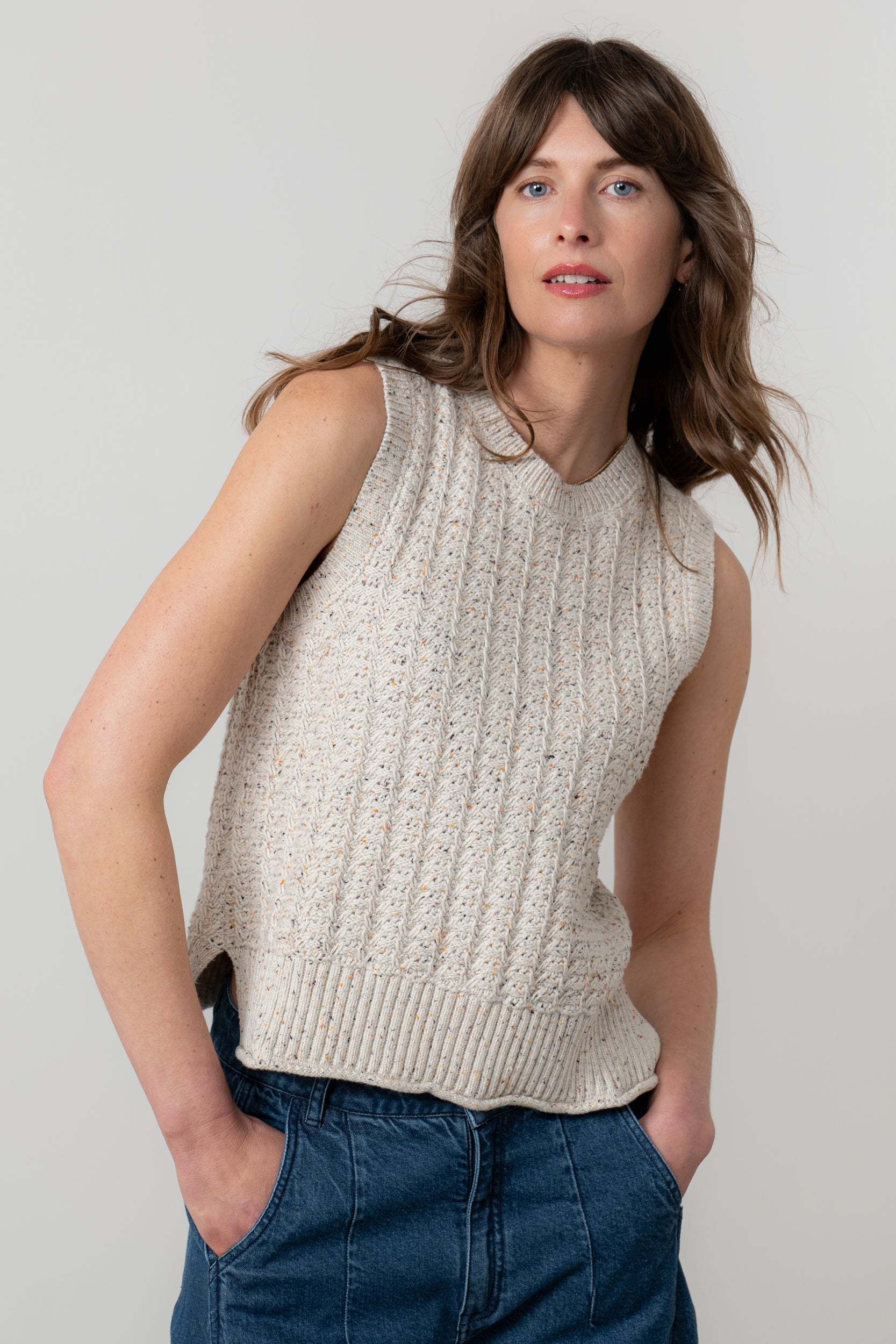 Lily and Me Eva Tank Fleck Knit-Knitted Vest-White finn