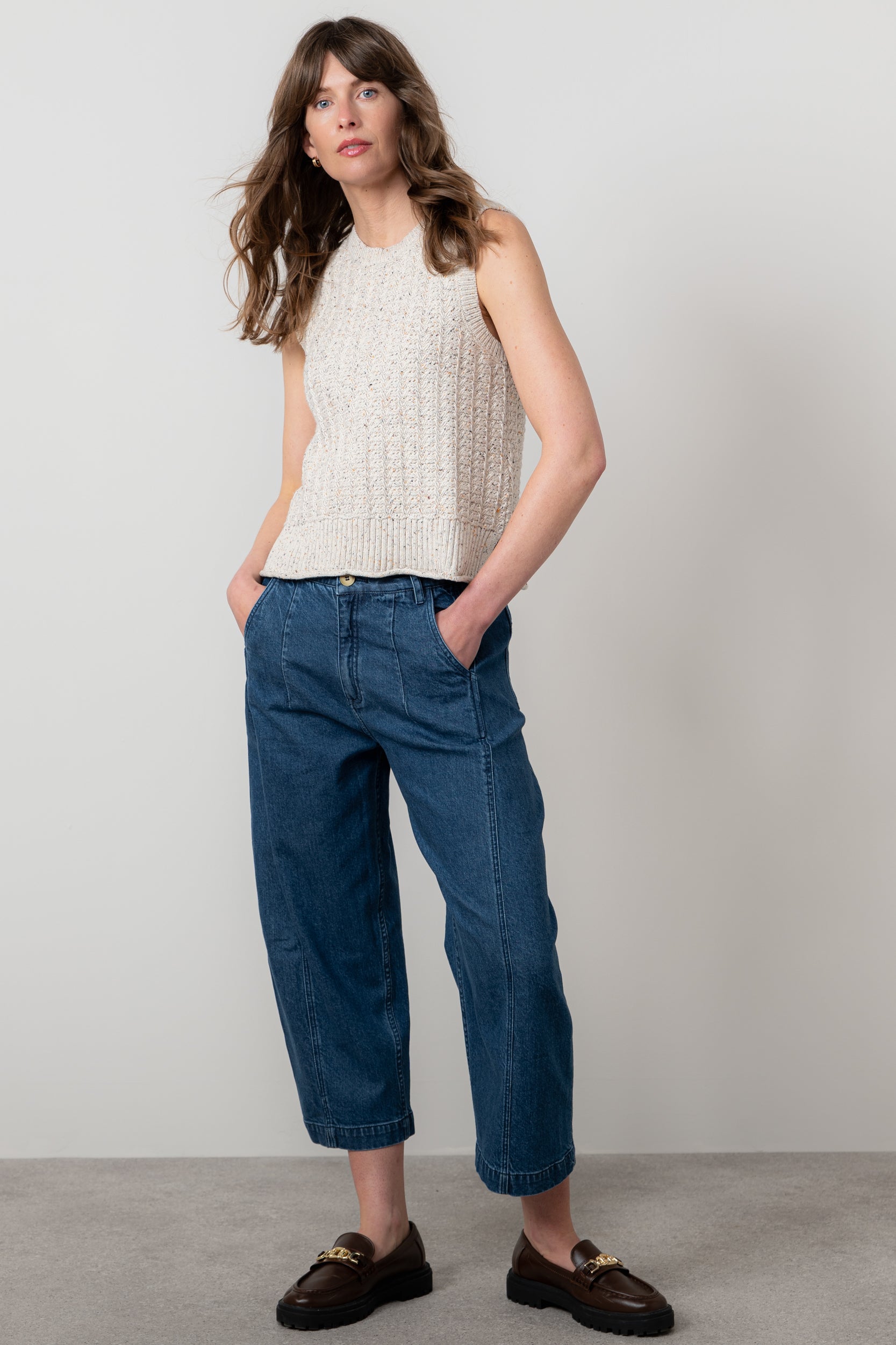 Lily and Me Eva Tank Fleck Knit-Knitted Vest-White finn
