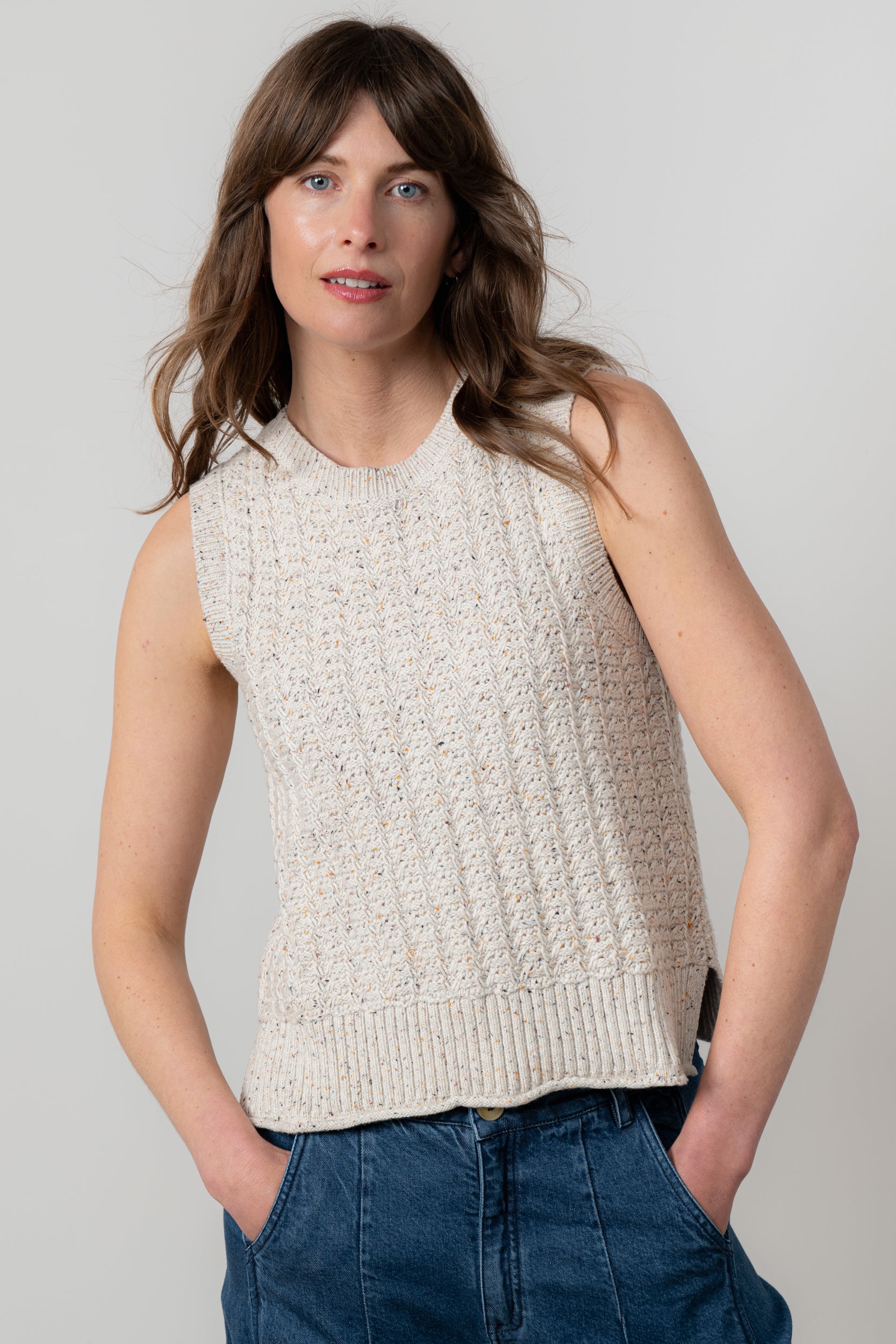 Lily and Me Eva Tank Fleck Knit-Knitted Vest-White finn