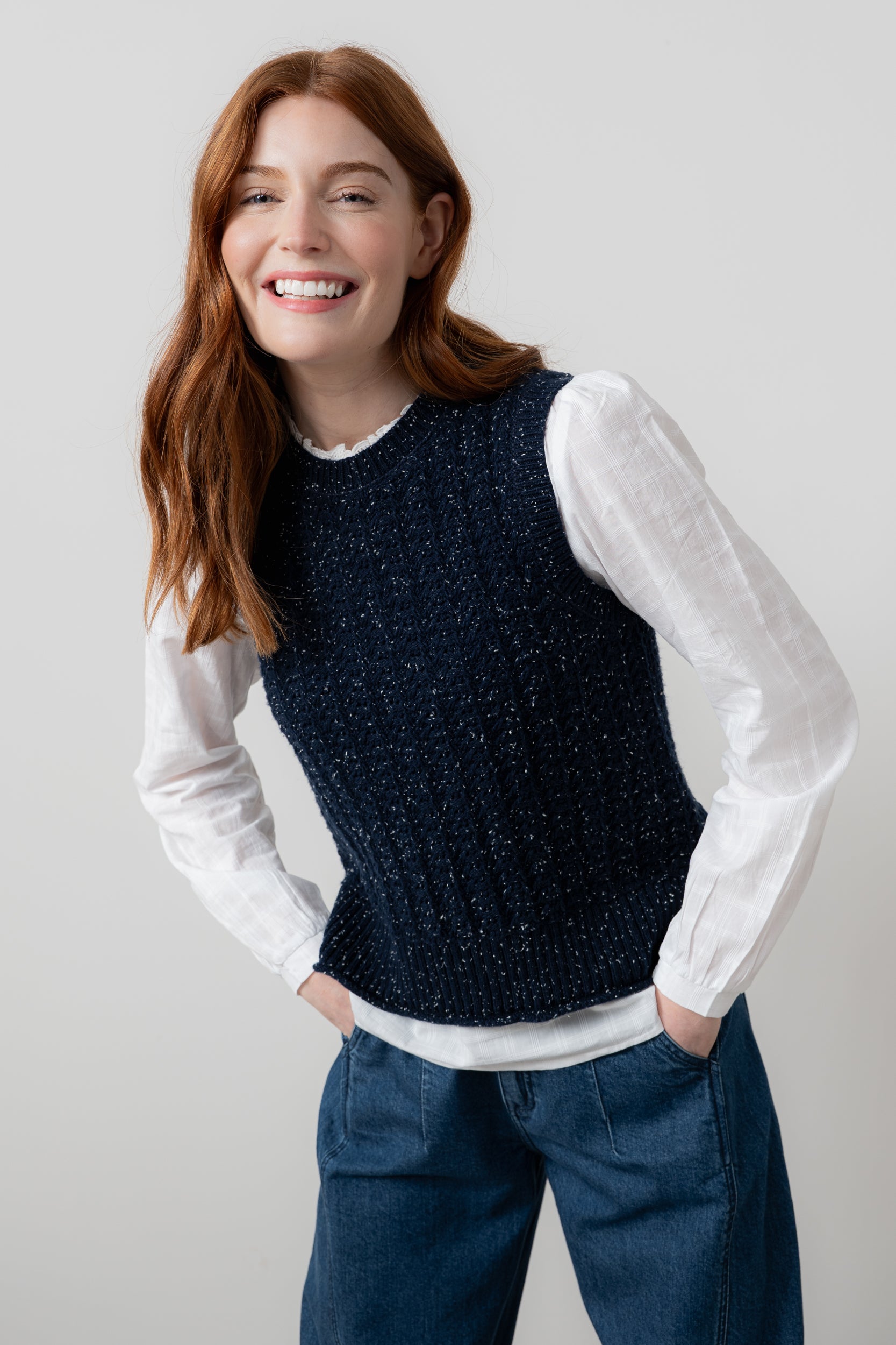 Lily and Me Eva Tank Fleck Knit-Knitted Vest-White finn
