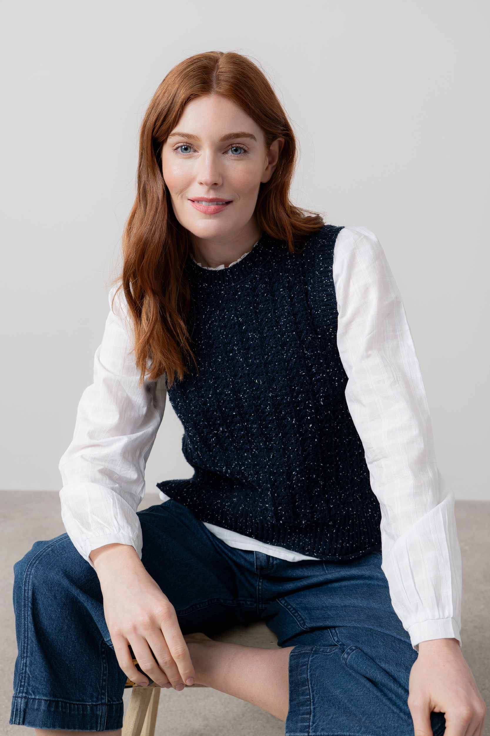 Lily and Me Eva Tank Fleck Knit-Knitted Vest-White finn