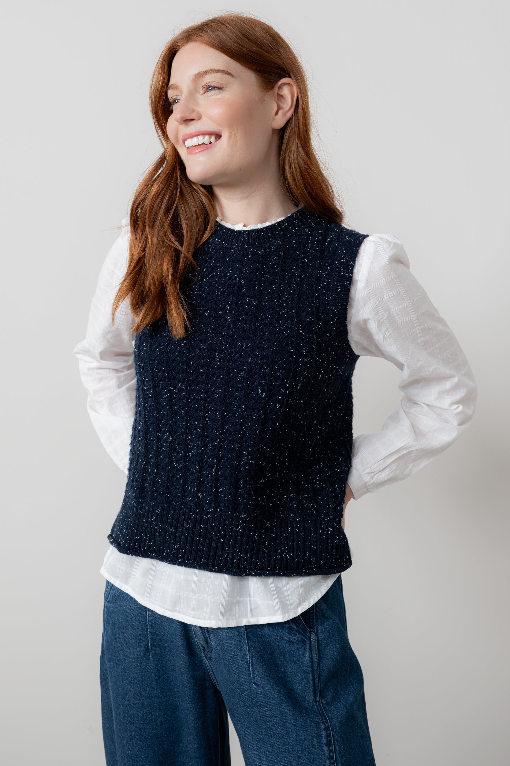 Lily and Me Eva Tank Fleck Knit-Knitted Vest-White finn