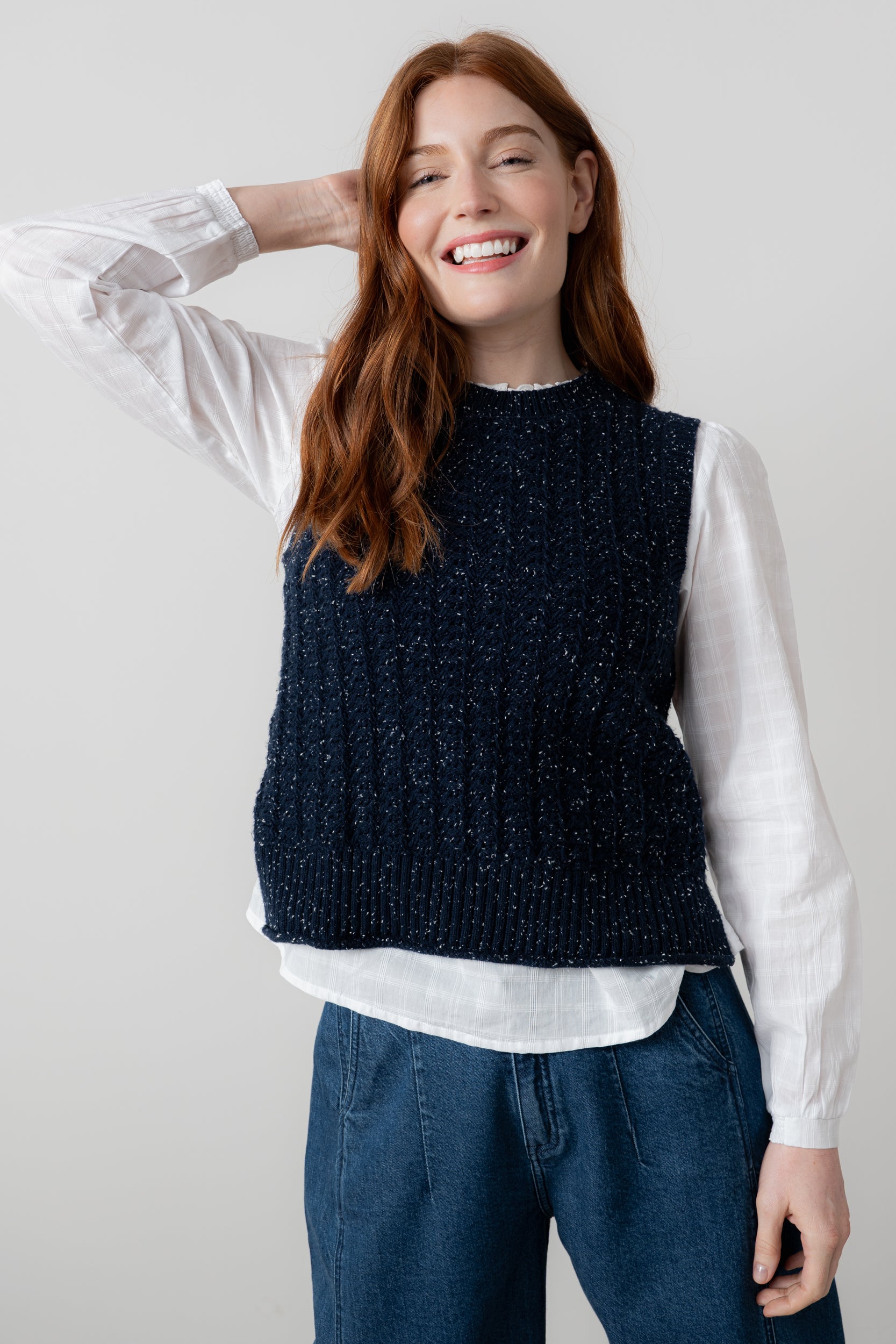 Lily and Me Eva Tank Fleck Knit-Knitted Vest-White finn
