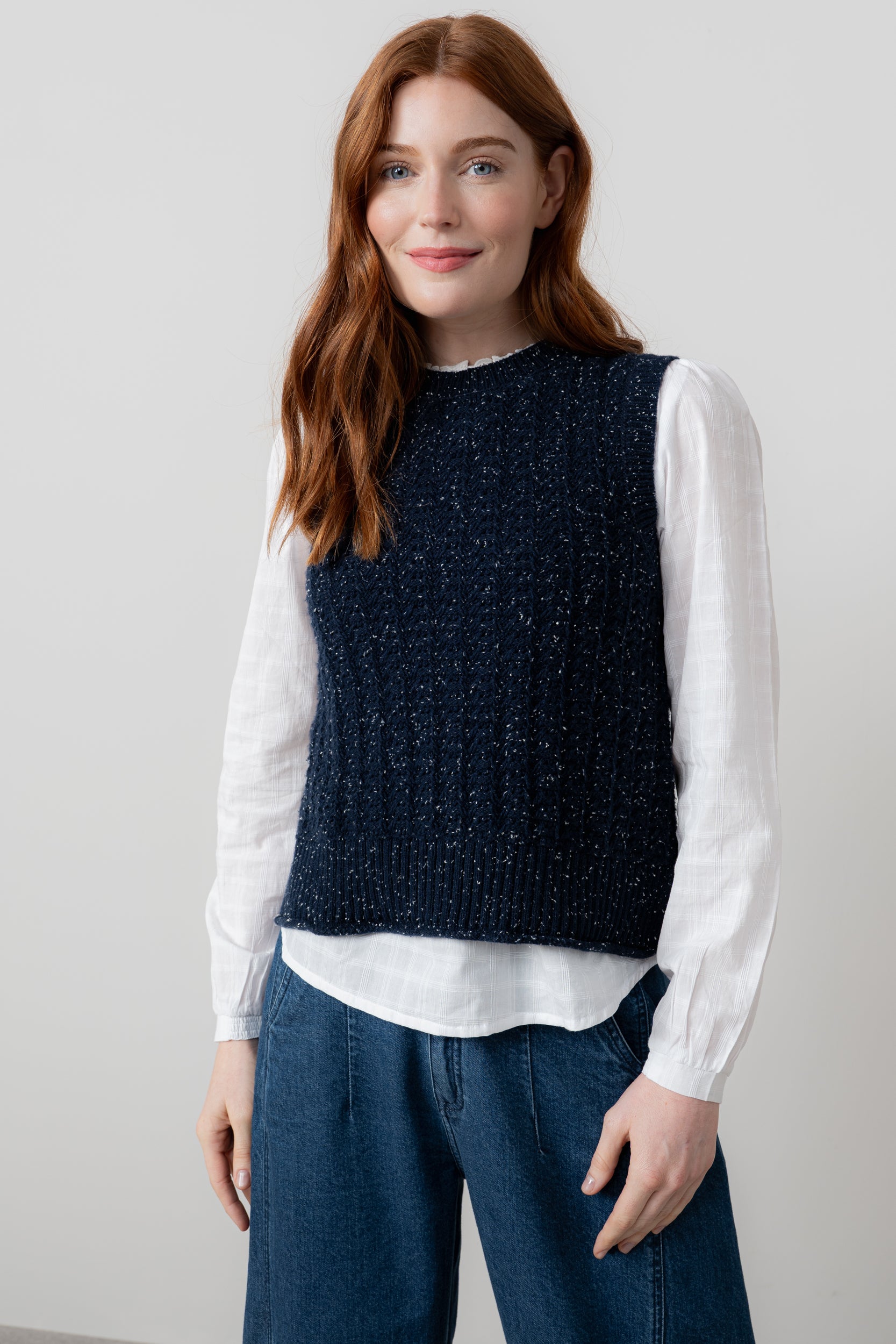 Lily and Me Eva Tank Fleck Knit-Knitted Vest-White finn