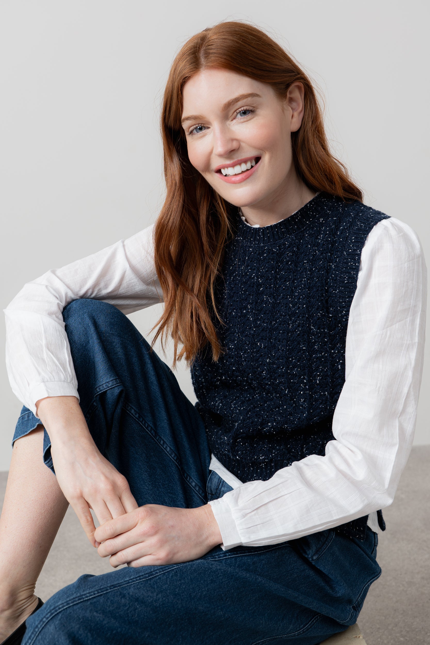 Lily and Me Eva Tank Fleck Knit-Knitted Vest-White finn