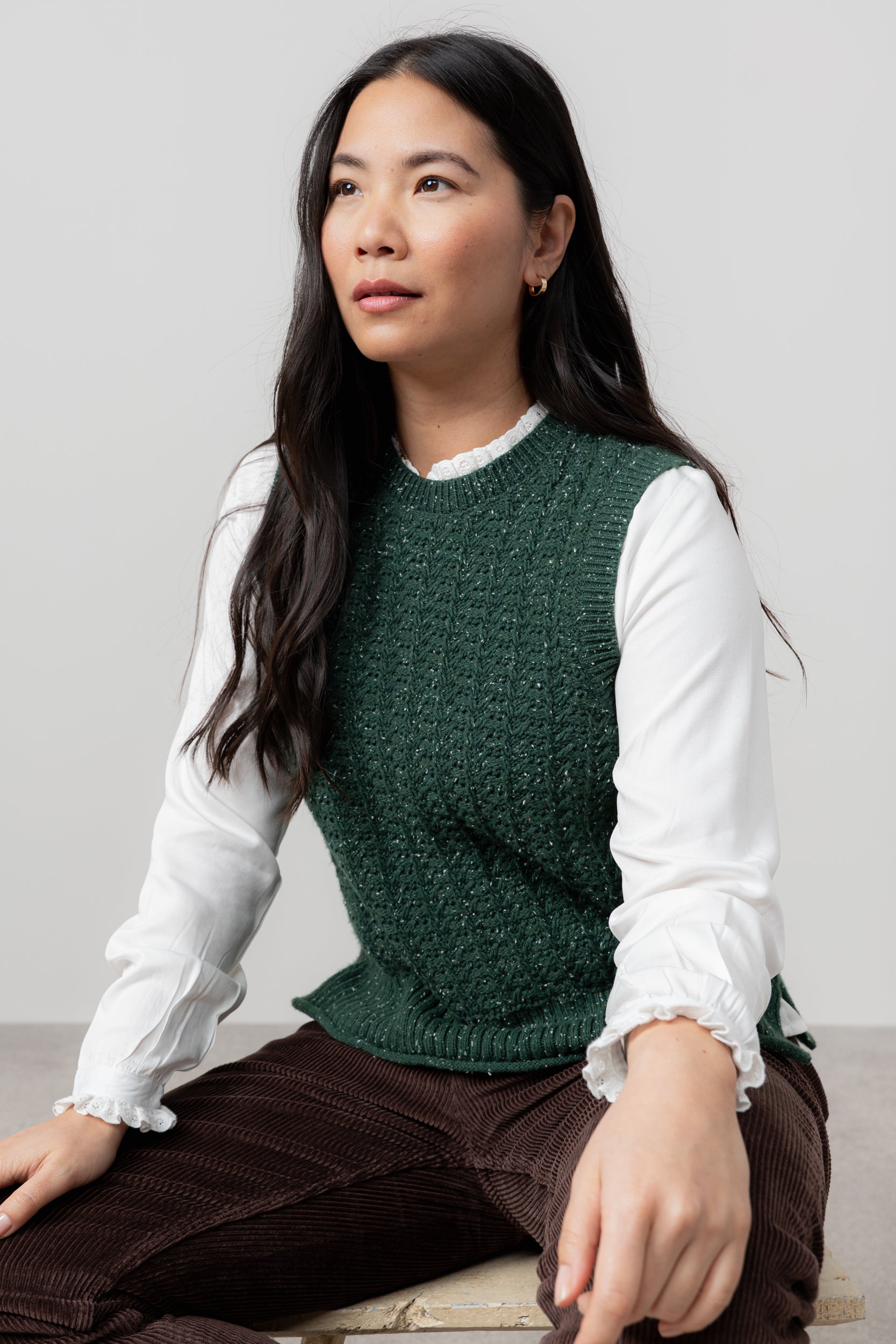 Lily and Me Eva Tank Fleck Knit-Knitted Vest-White finn