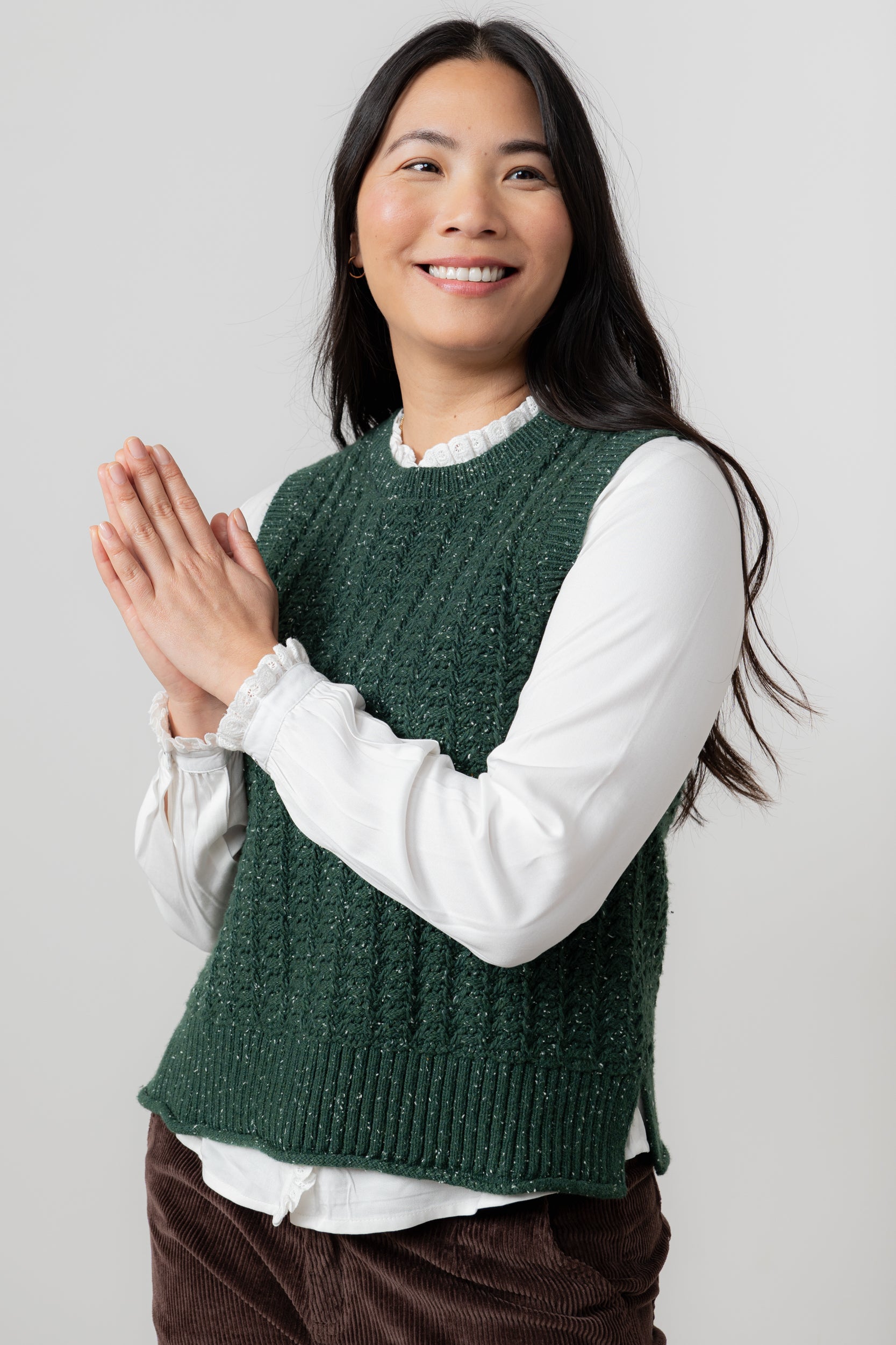 Lily and Me Eva Tank Fleck Knit-Knitted Vest-White finn