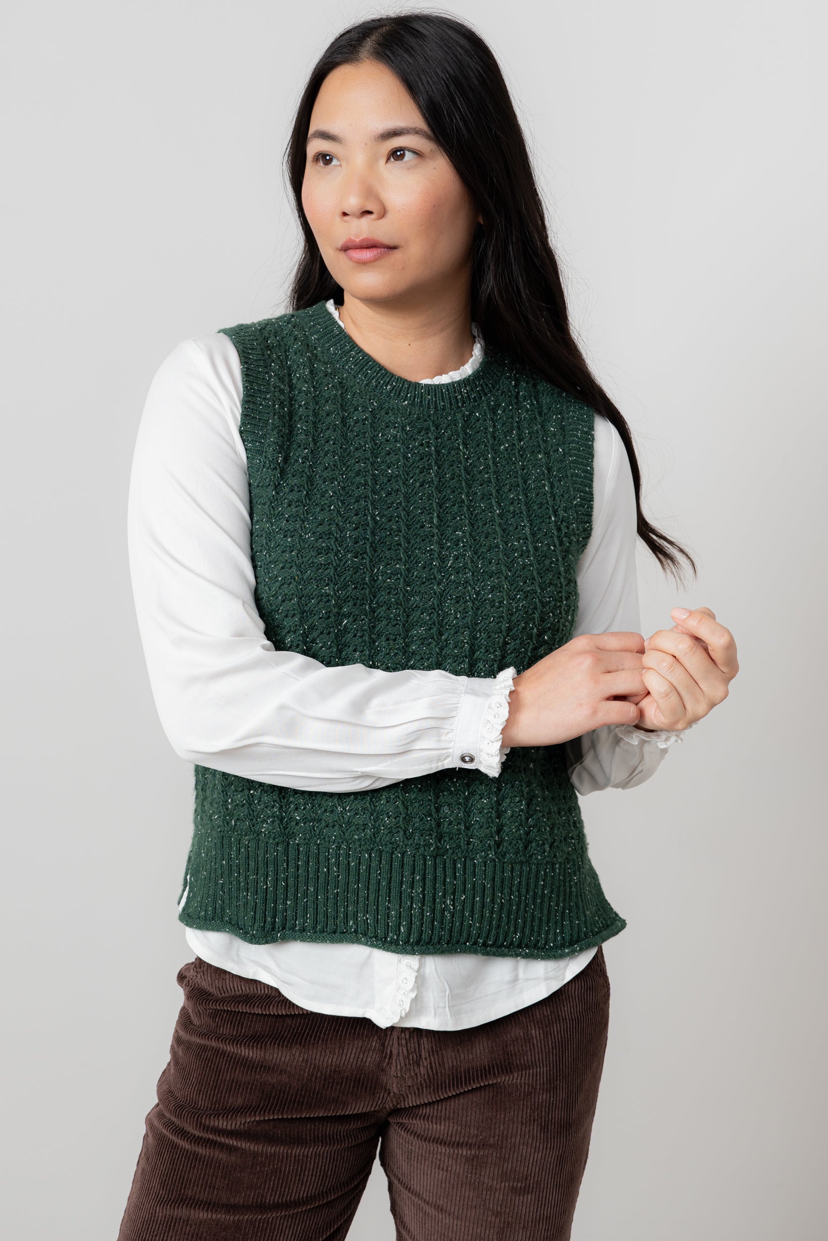 Lily and Me Eva Tank Fleck Knit-Knitted Vest-White finn