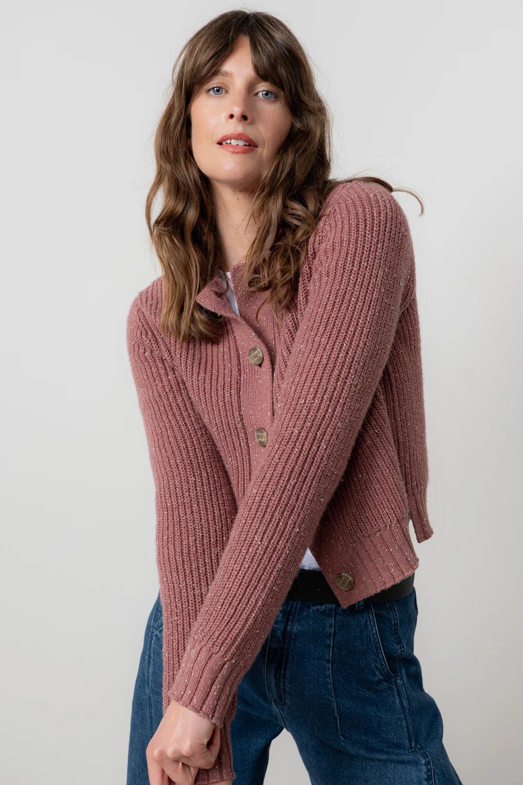 Lily and Me June Rib Cardigan Fleck Knit-Lily and Me-White finn