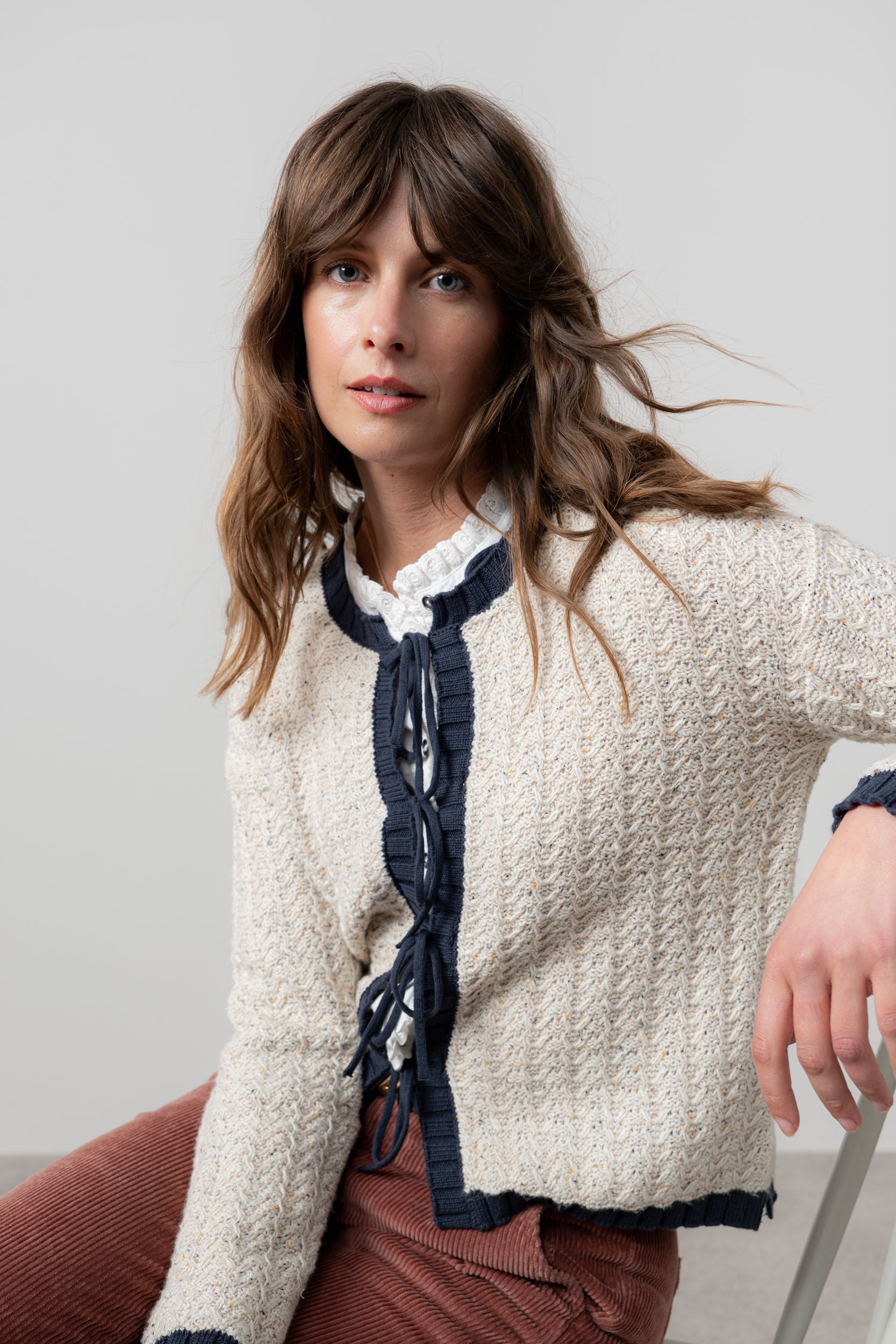 Lily and Me Adelia Cardi Fleck Knit-Cardigan-White finn