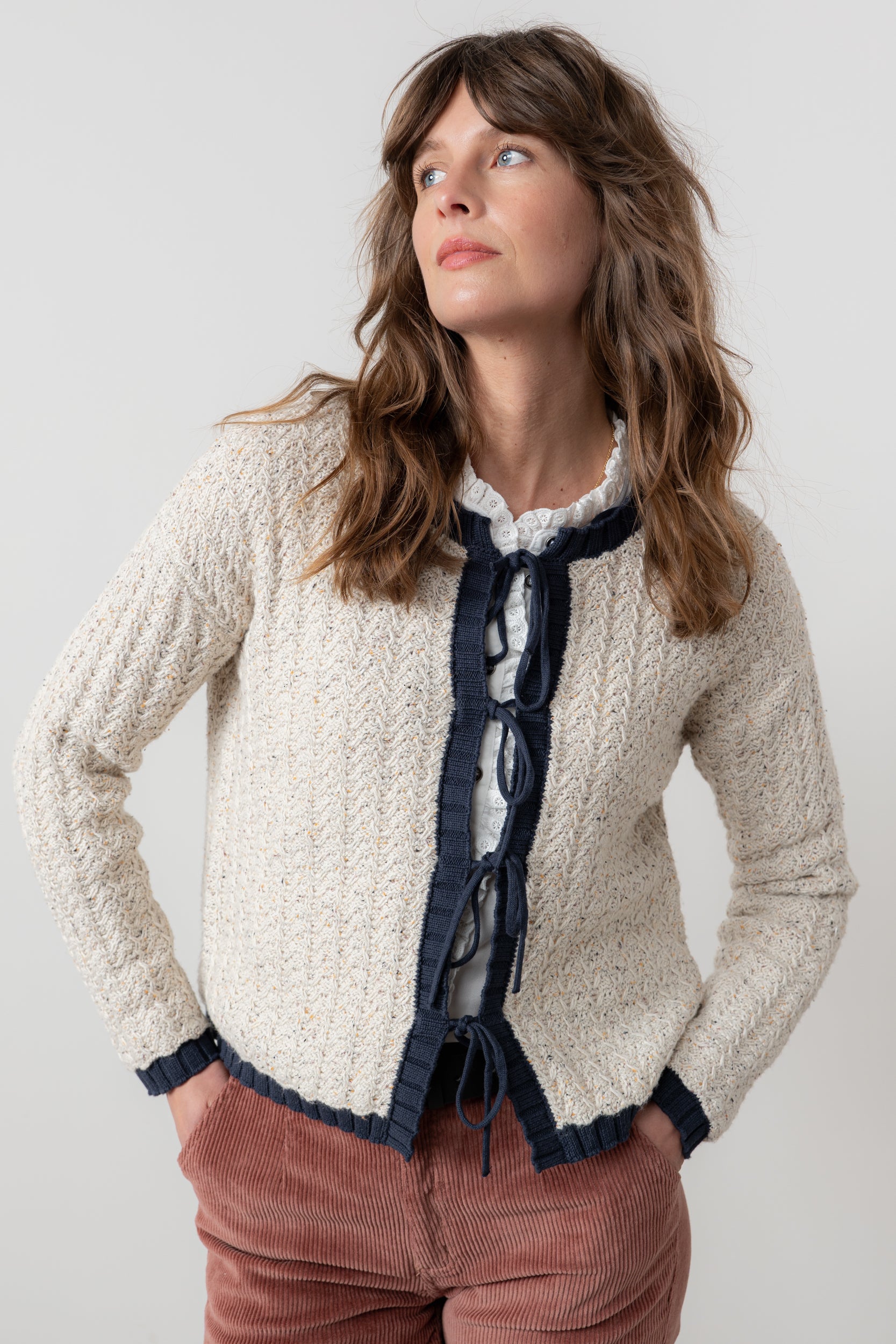 Lily and Me Adelia Cardi Fleck Knit-Cardigan-White finn