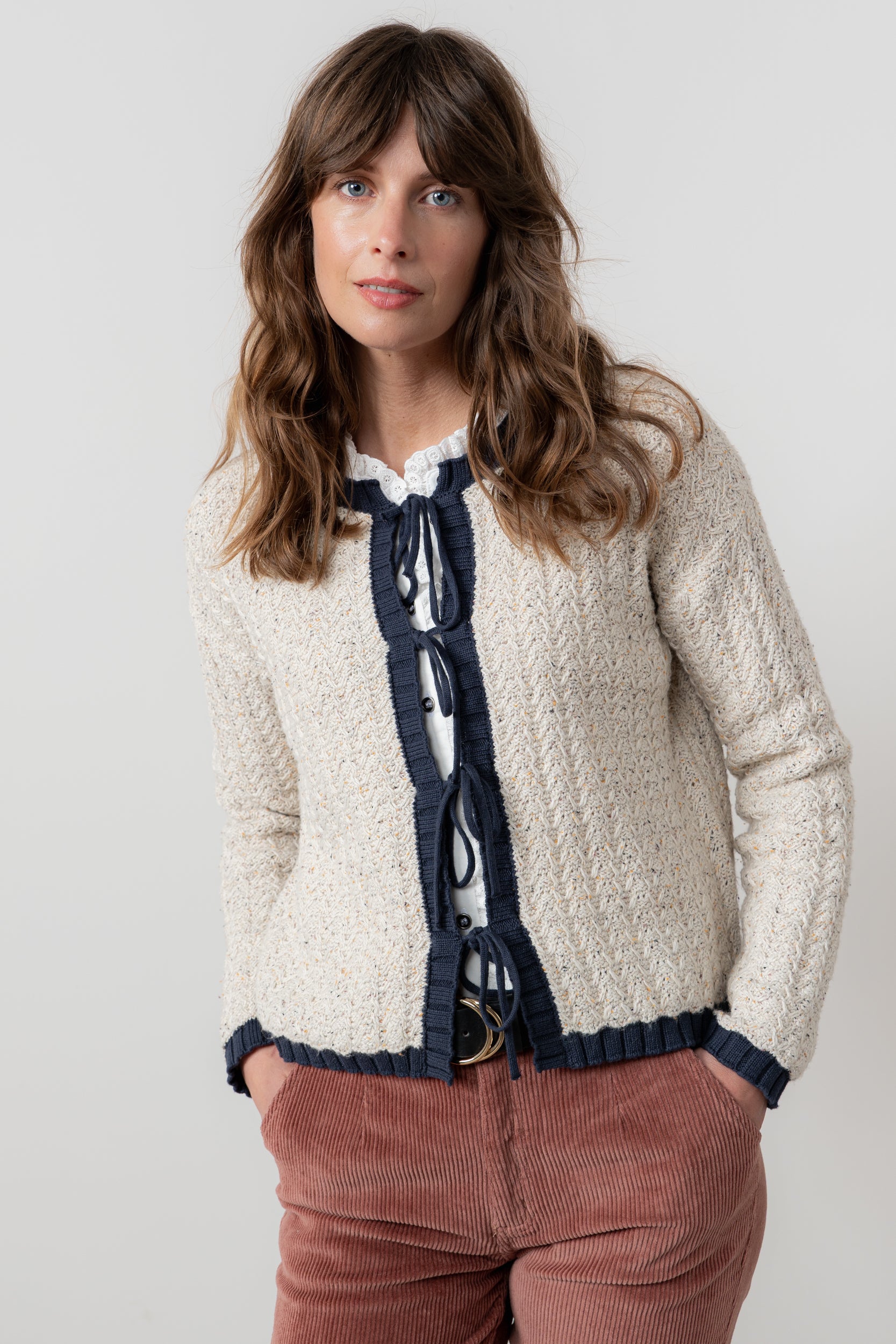 Lily and Me Adelia Cardi Fleck Knit-Cardigan-White finn