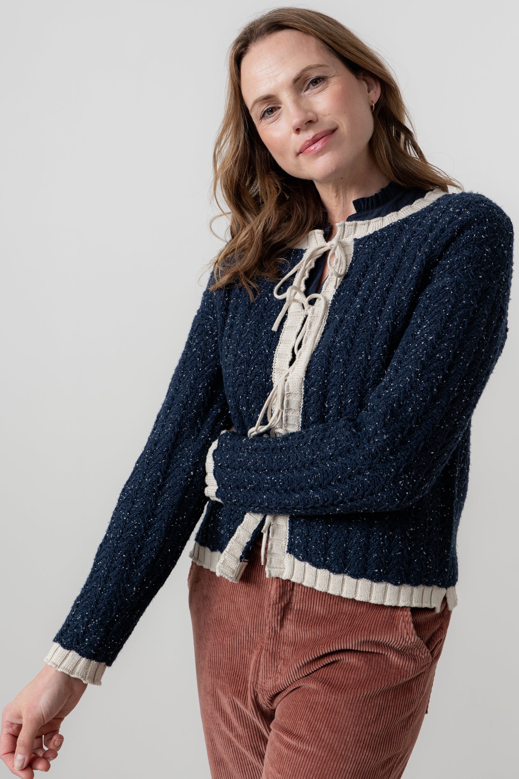 Lily and Me Adelia Cardi Fleck Knit-Cardigan-White finn