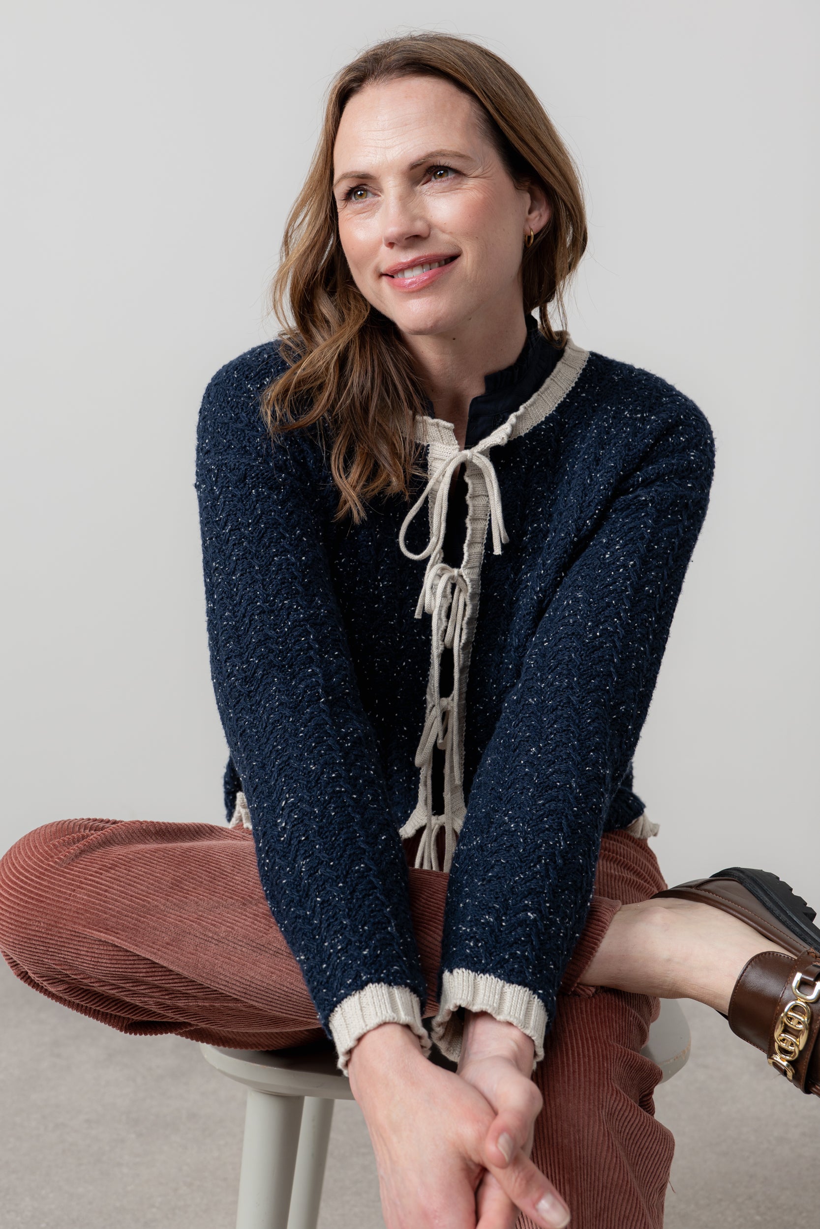 Lily and Me Adelia Cardi Fleck Knit-Cardigan-White finn