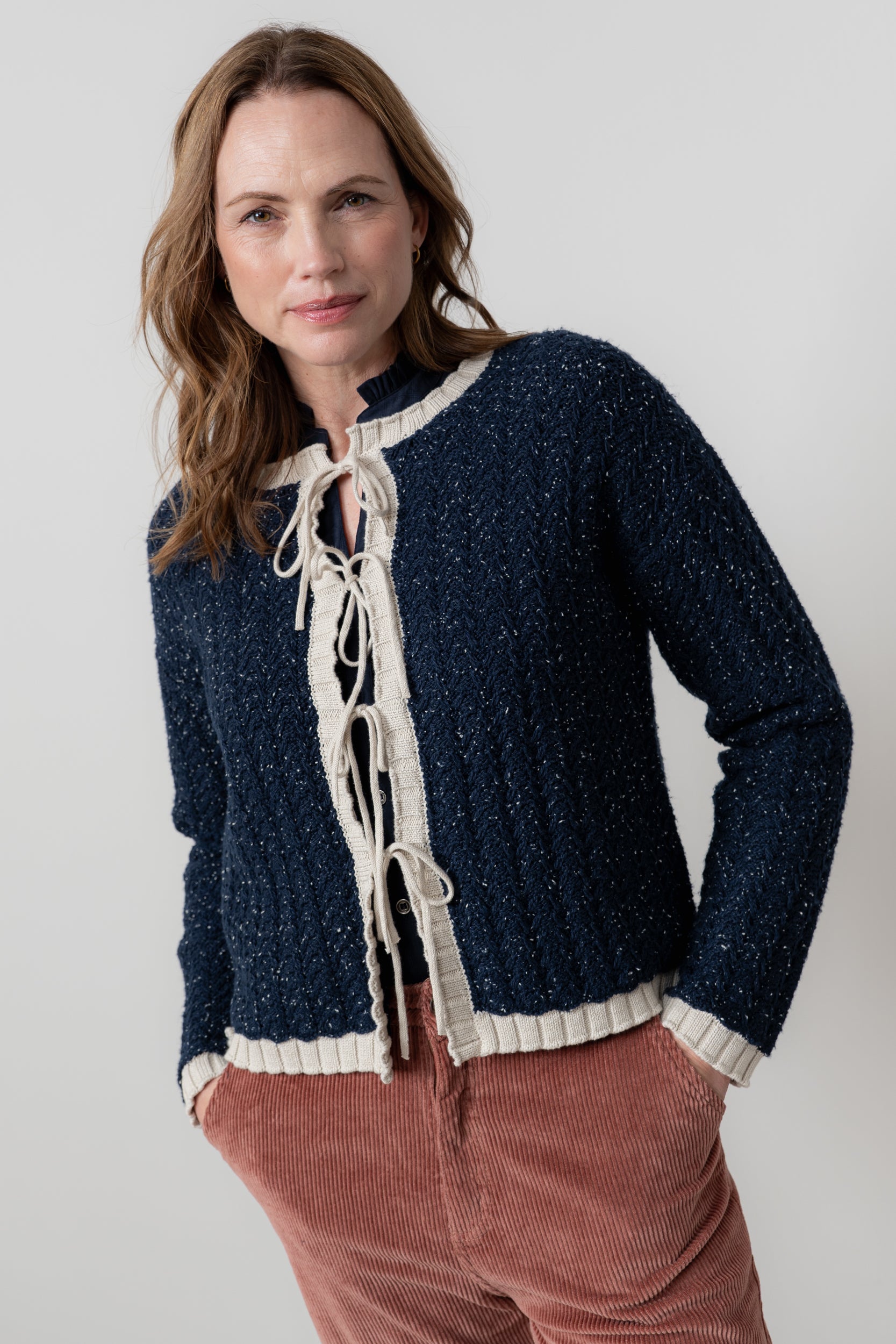 Lily and Me Adelia Cardi Fleck Knit-Cardigan-White finn