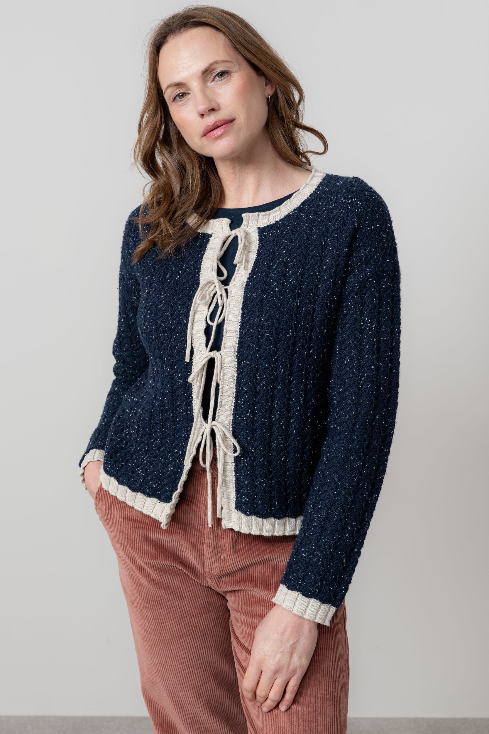 Lily and Me Adelia Cardi Fleck Knit-Cardigan-White finn