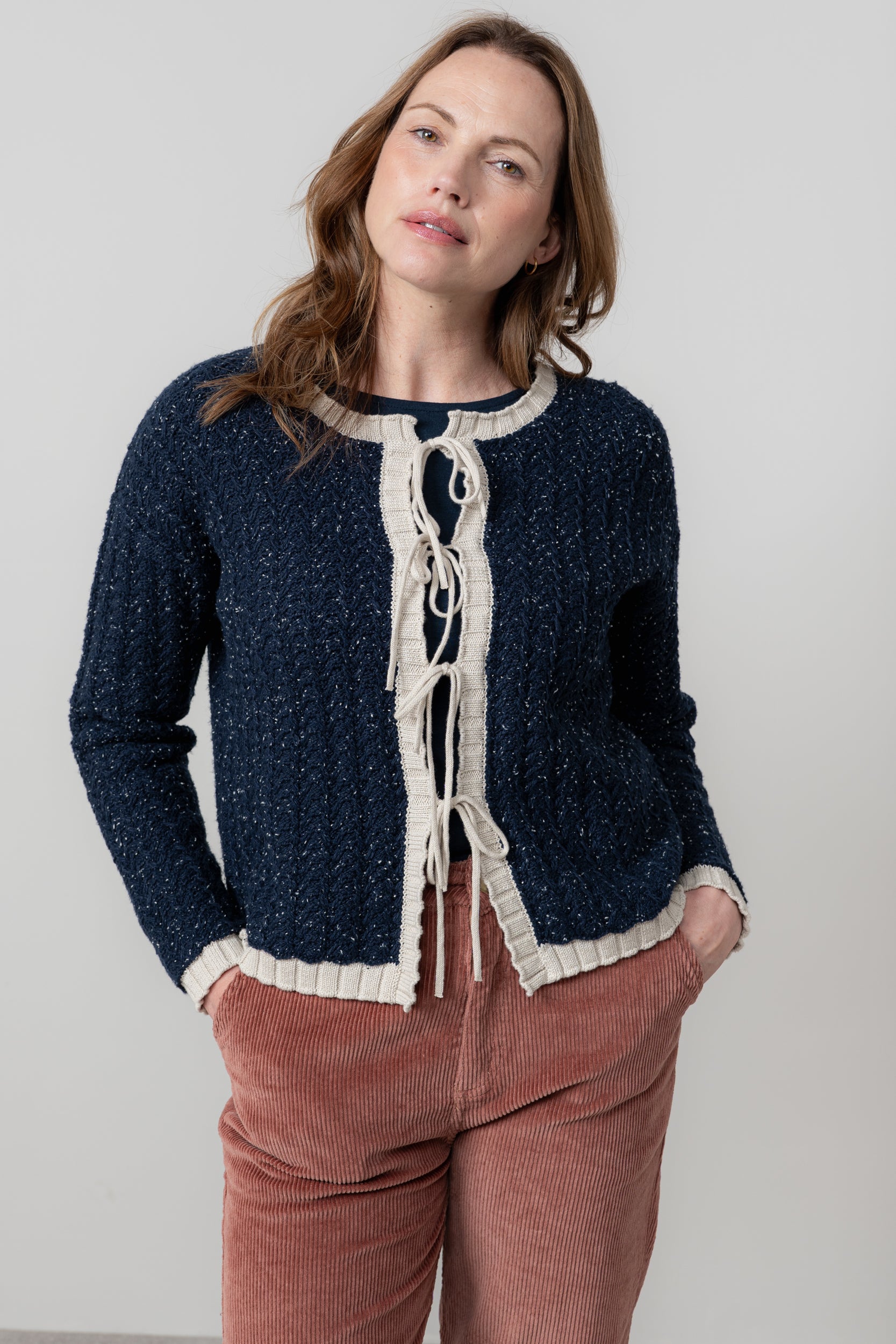 Lily and Me Adelia Cardi Fleck Knit-Cardigan-White finn