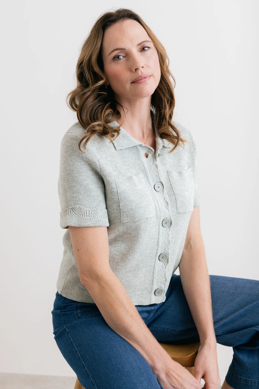 Lily and Me Phoebe Short Sleeve Knitted Jacket Lime
