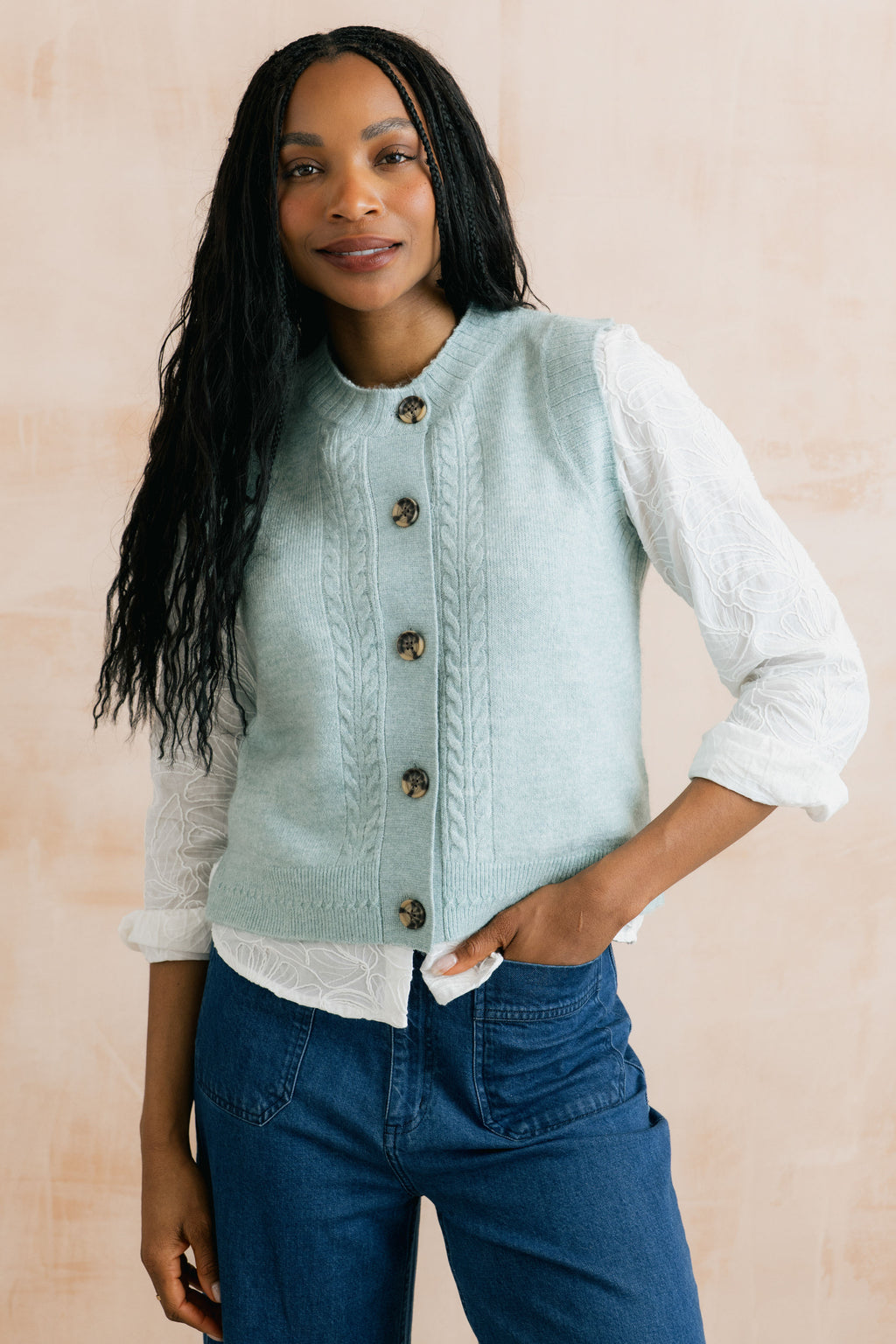 Lily & Me Stencil Vest Cable Knit