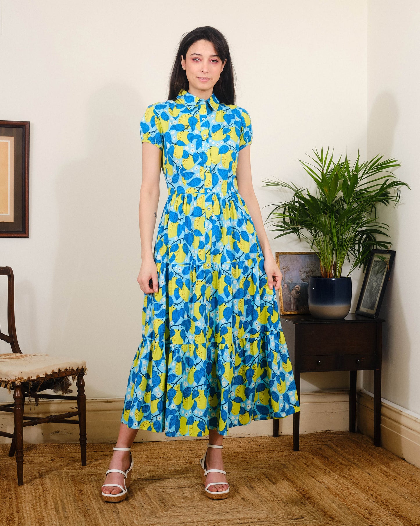 Pretty Vacant Molly Dress in Apple Blossom Print-White finn