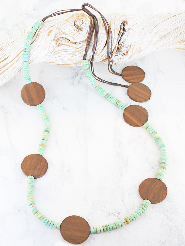 Long Beaded Wooden Necklace-Necklace-White finn