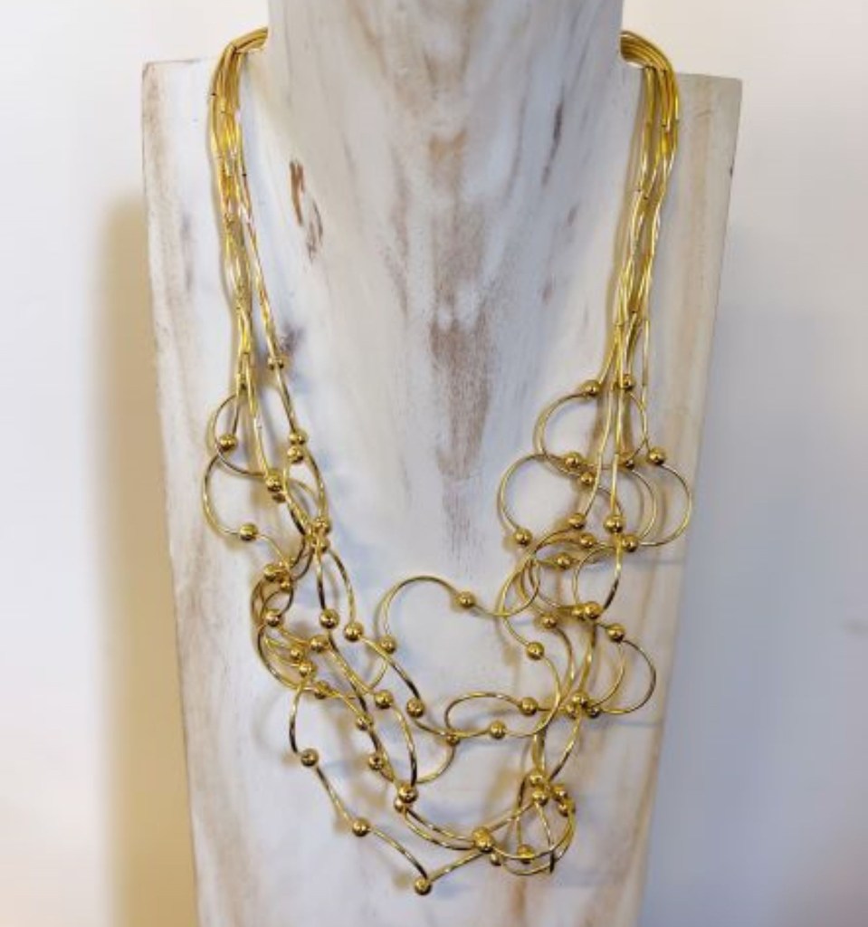 Statement Wire Necklace with Beads-Necklace-White finn