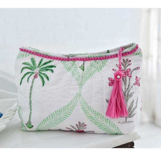 Floral Pink Palms Print Lined Washbag
