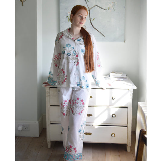 Blue and Pink Floral Block Print Pajamas