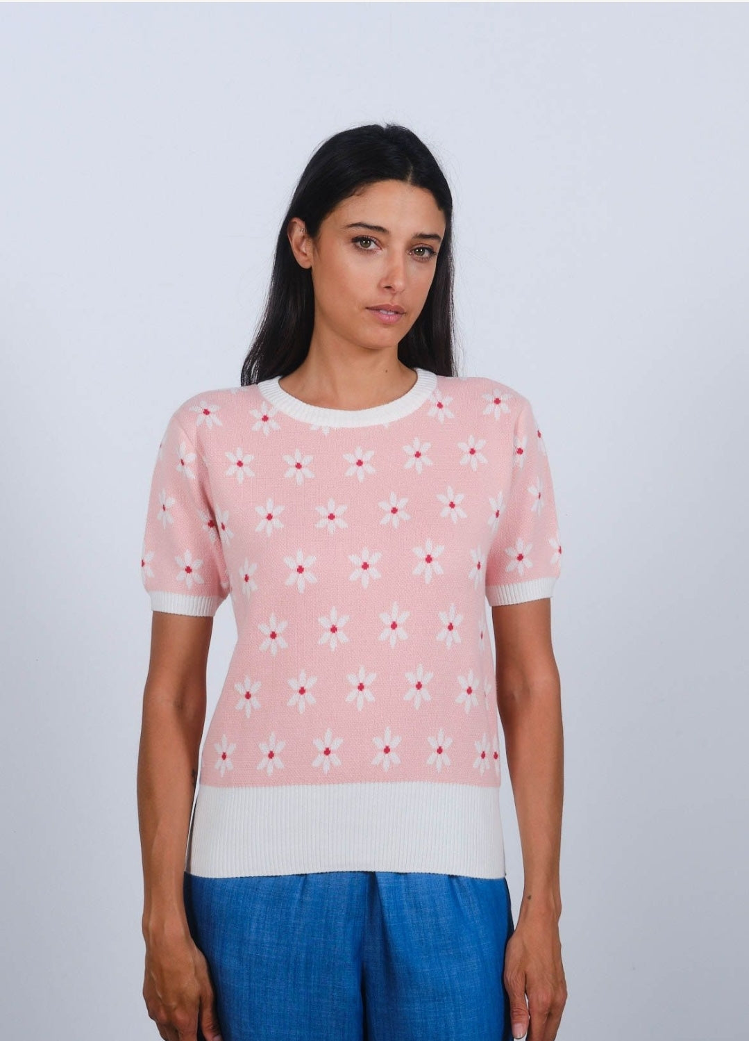 Daisy Crew Knit in Strawberry Cream