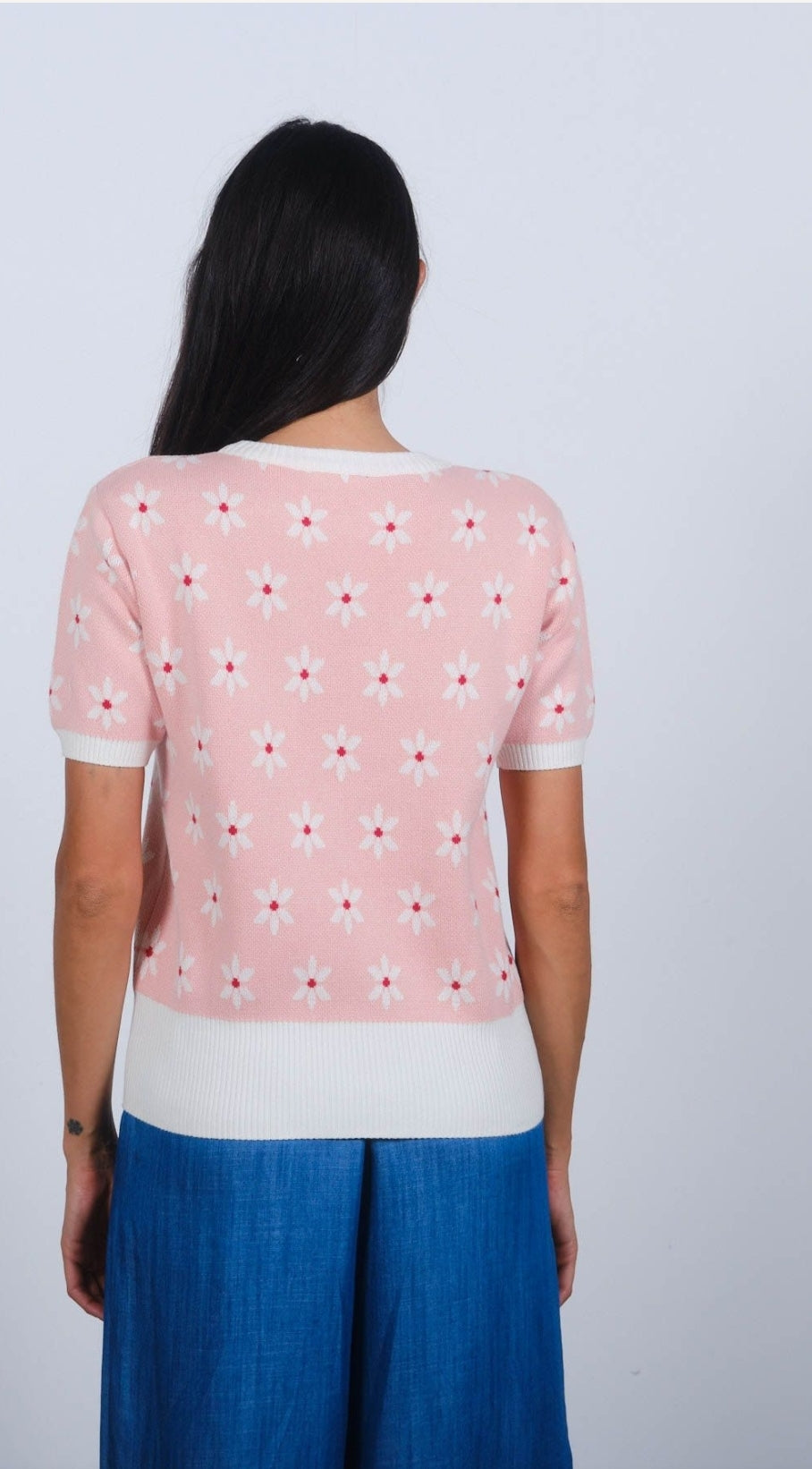 Daisy Crew Knit in Strawberry Cream