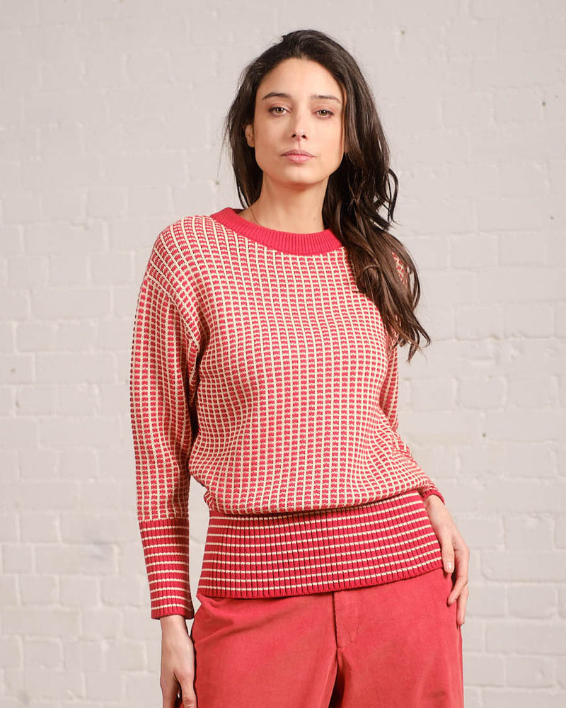 Checkers Cotton Sweater Rust