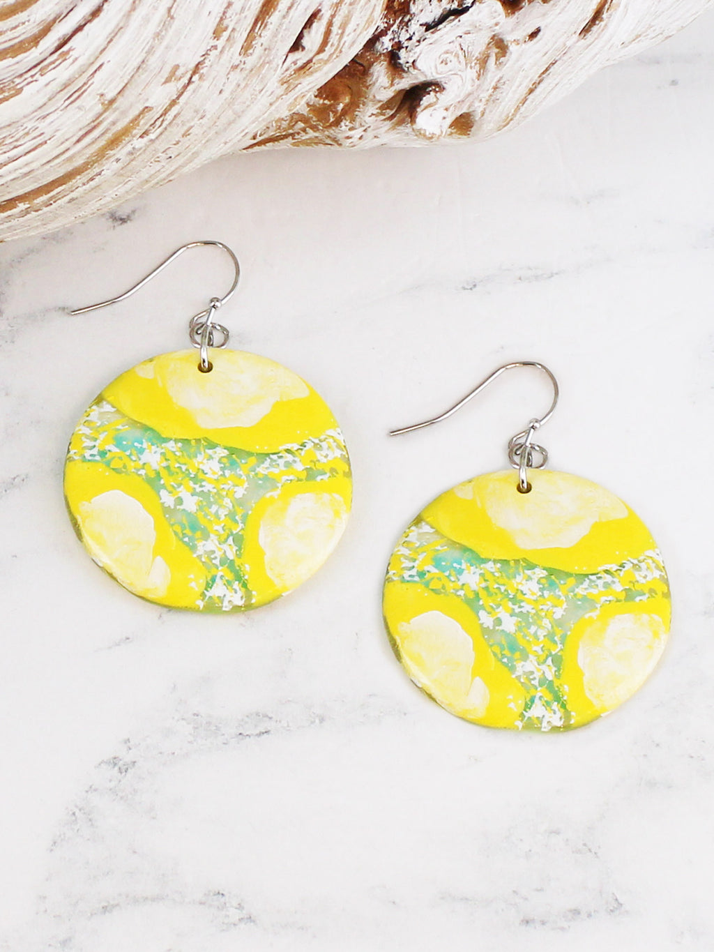 Suzie Blue Marbled Resin Disc Earrings UJ1534
