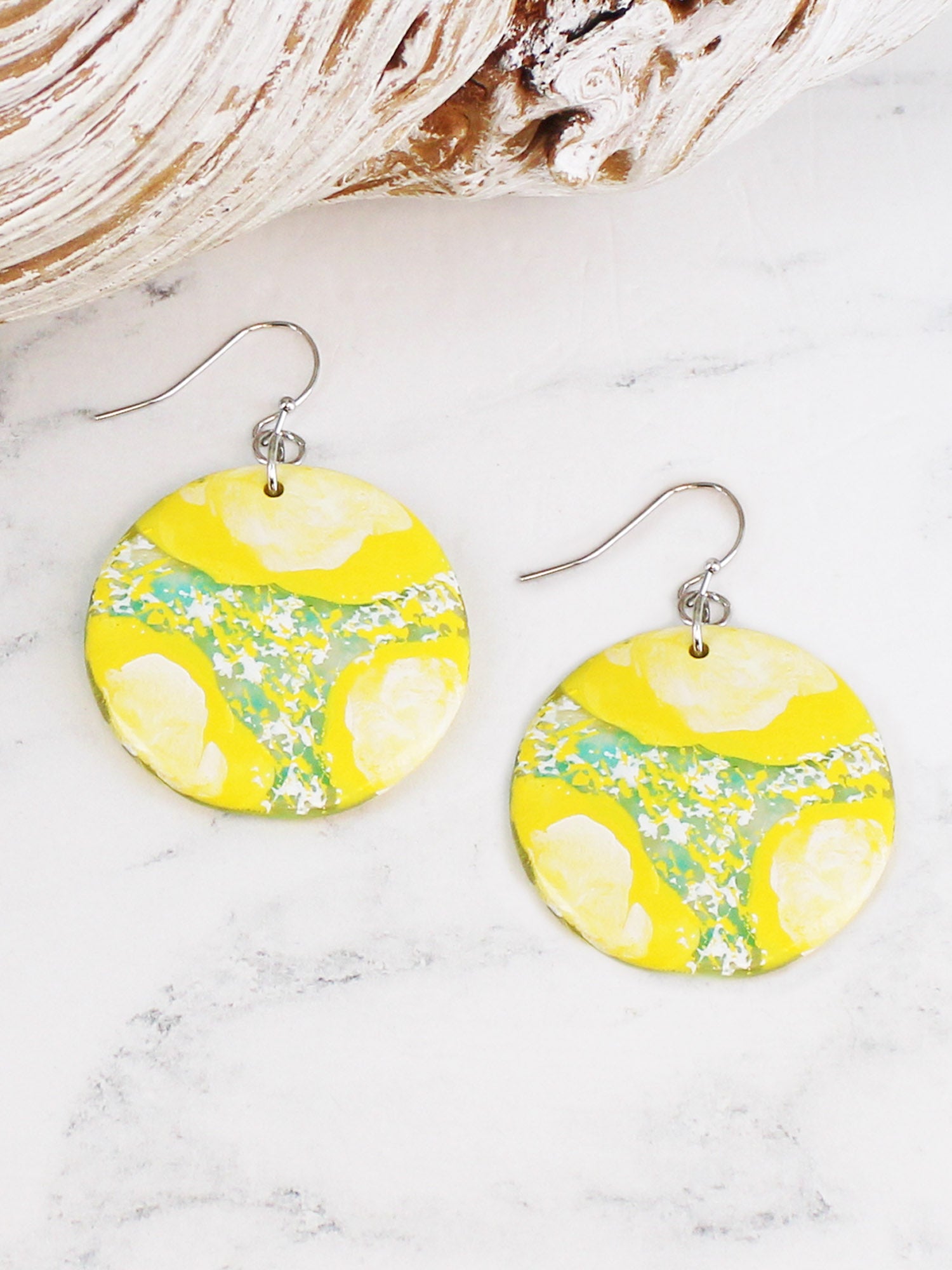 Suzie Blue Marbled Resin Disc Earrings UJ1534