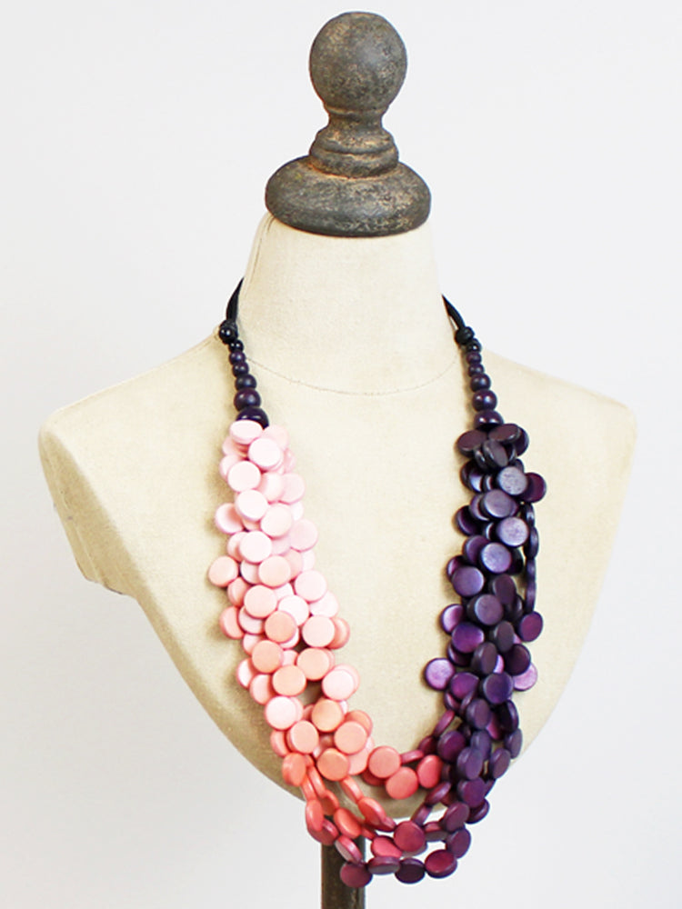 MULTI-STRAND WOODEN DISC CLUSTER NECKLACE UJ6401-Necklace-White finn