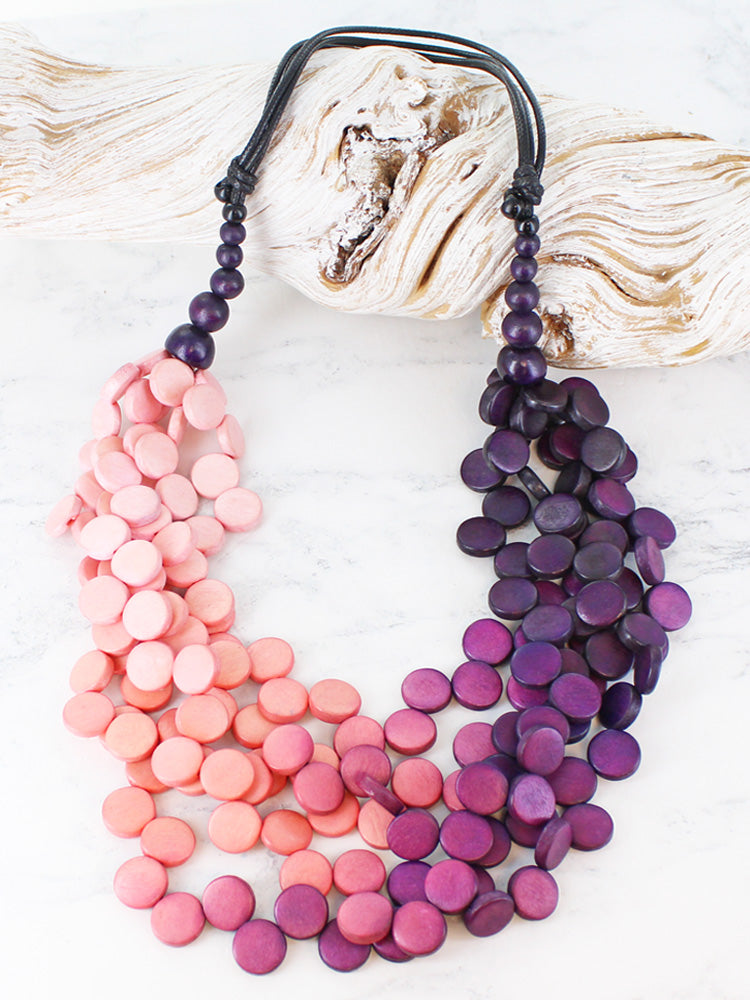 MULTI-STRAND WOODEN DISC CLUSTER NECKLACE .UJ6401PU