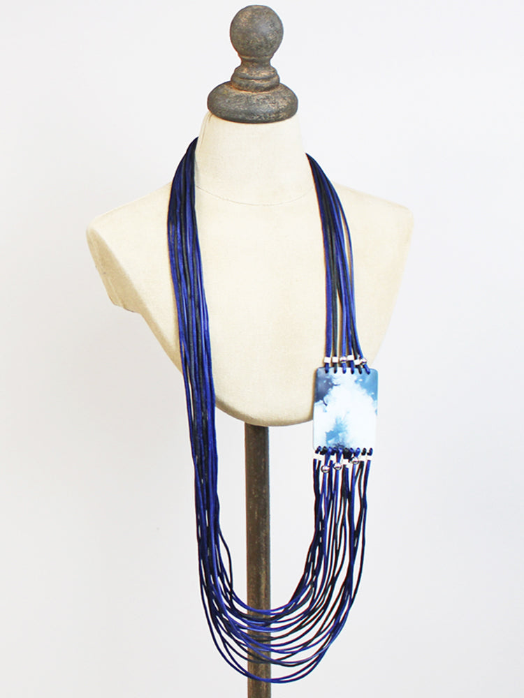 LONG MULTI-STRAND NECKLACE WITH MARBLED RESIN UJ6403-Necklace-White finn