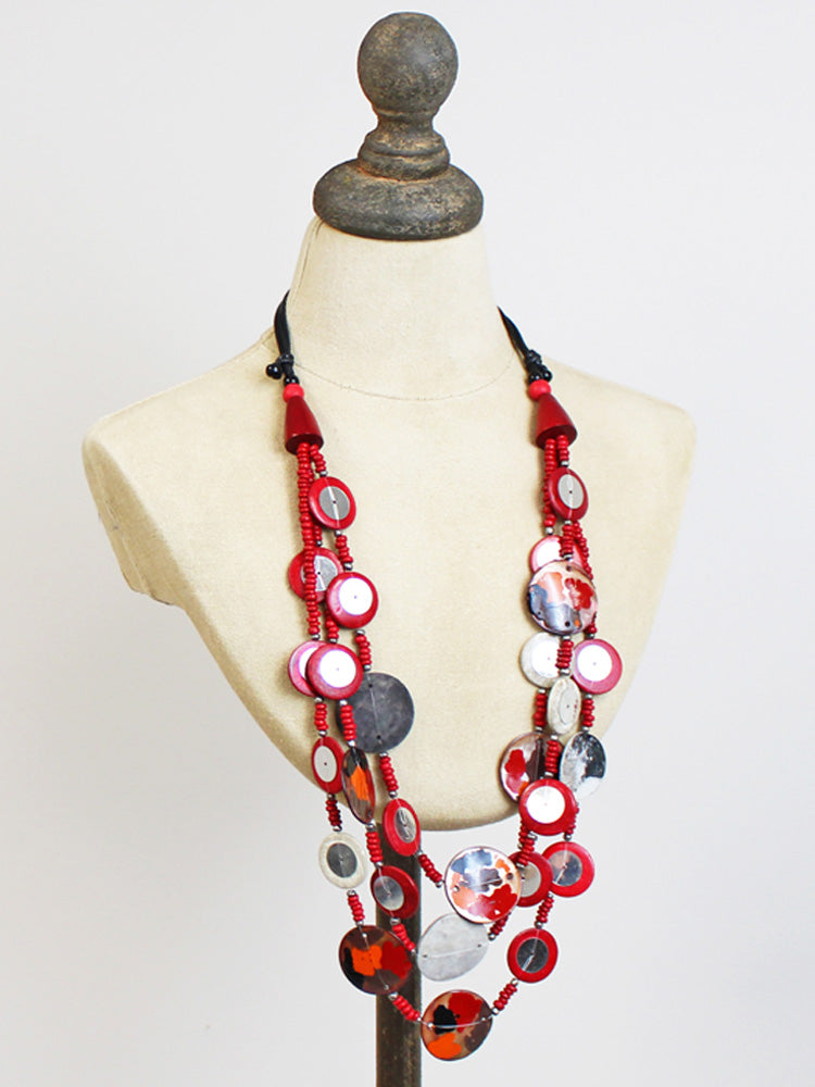 MULTI-STRAND COCONUT BEAD NECKLACE (RED TONES) UJ6419