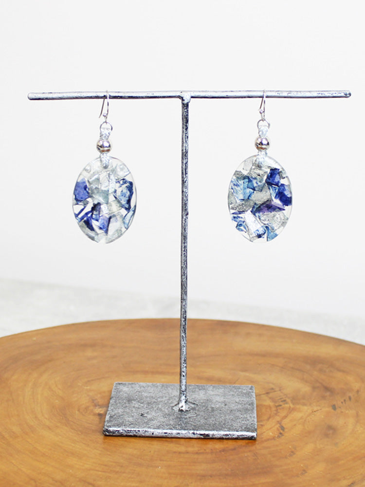 OVAL SHIMMERING RESIN EARRINGS UJ6425-Earrings-White finn