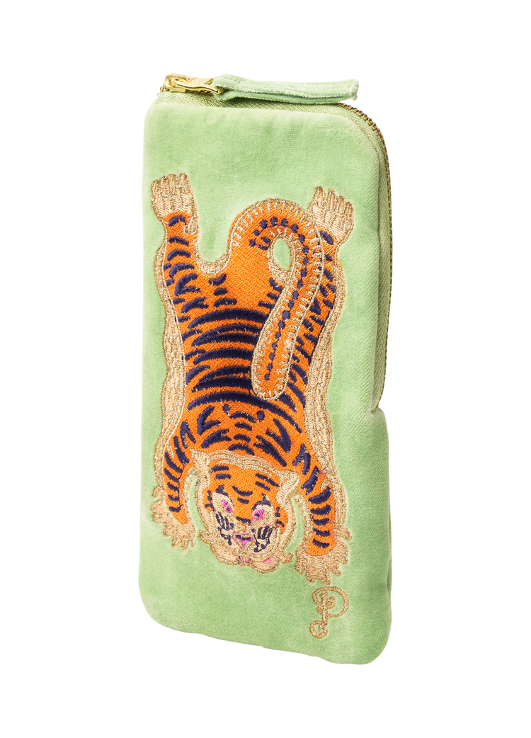 Powder Velvet Sunglasses Pouch - Ikat Tiger - Mint-Glasses case-White finn