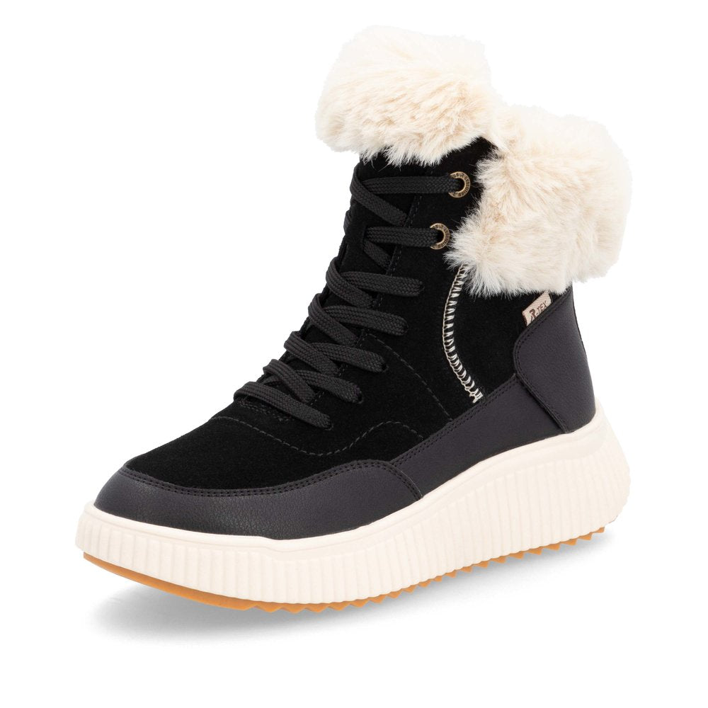 Rieker Black Fur Lined Boot W1773-Footwear-White finn
