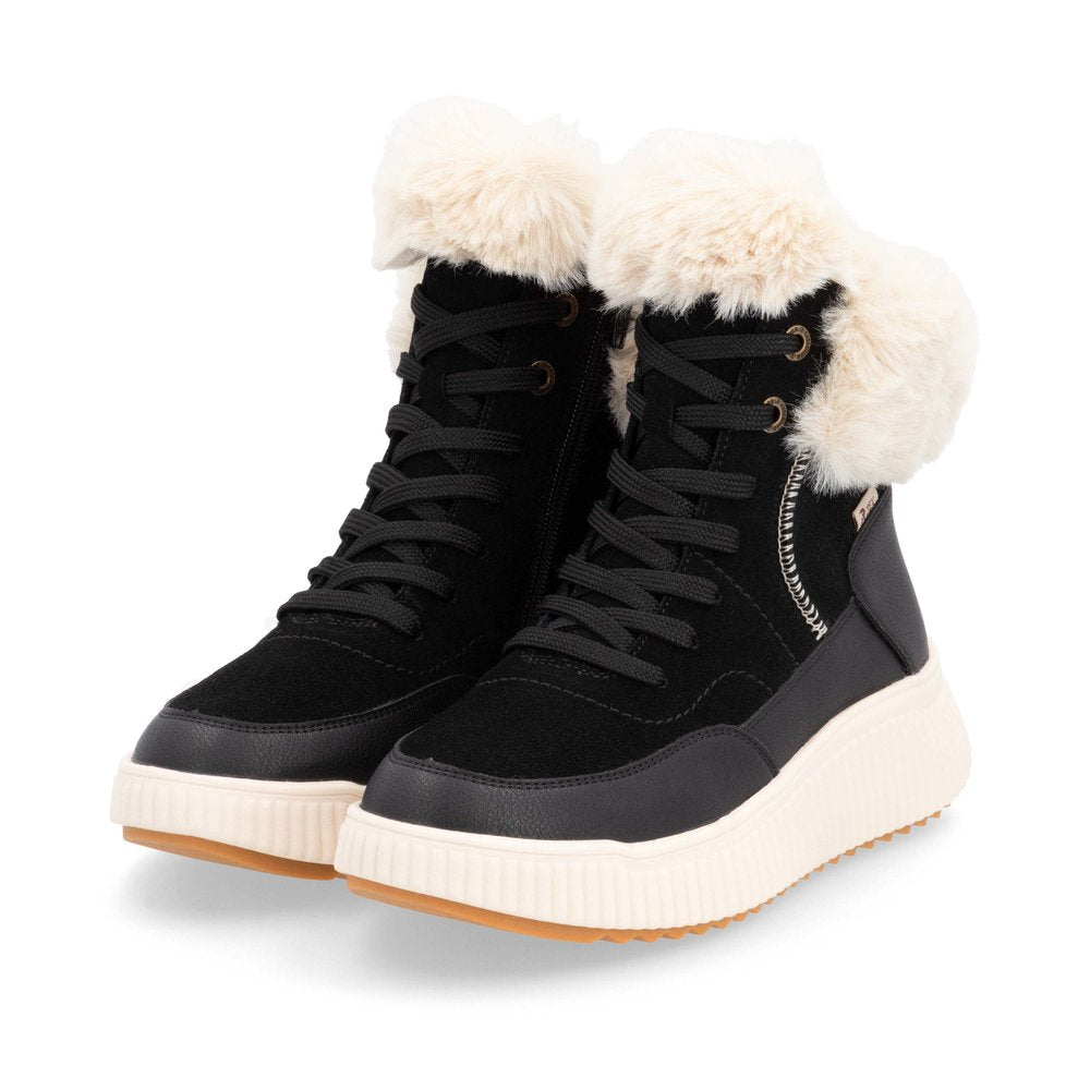 Rieker Black Fur Lined Boot W1773-Footwear-White finn