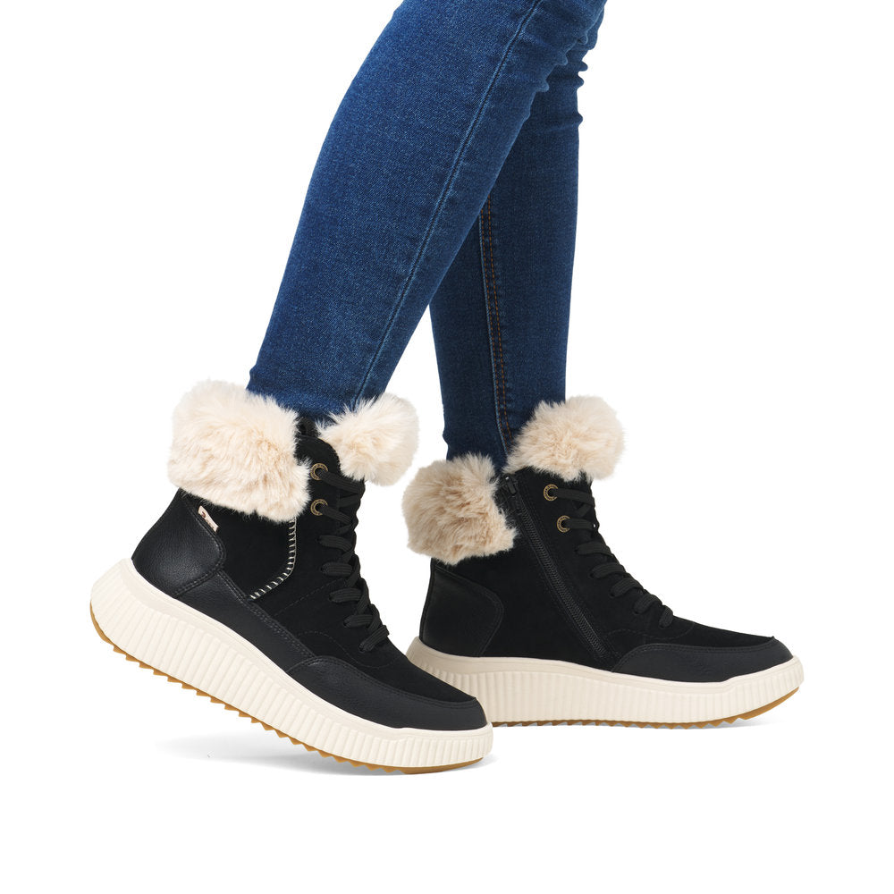 Rieker Black Fur Lined Boot W1773-Footwear-White finn