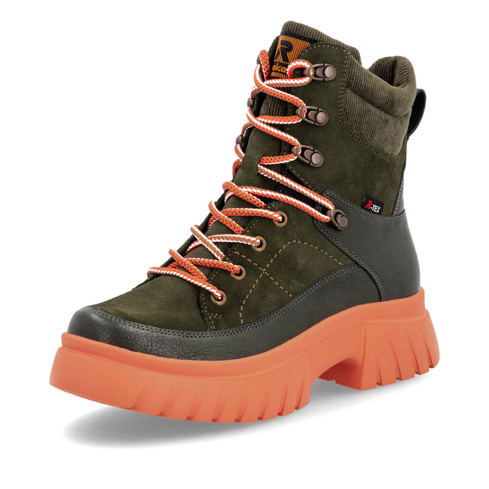 Rieker Chunky Green Boot with Contrast Sole W1871-White finn